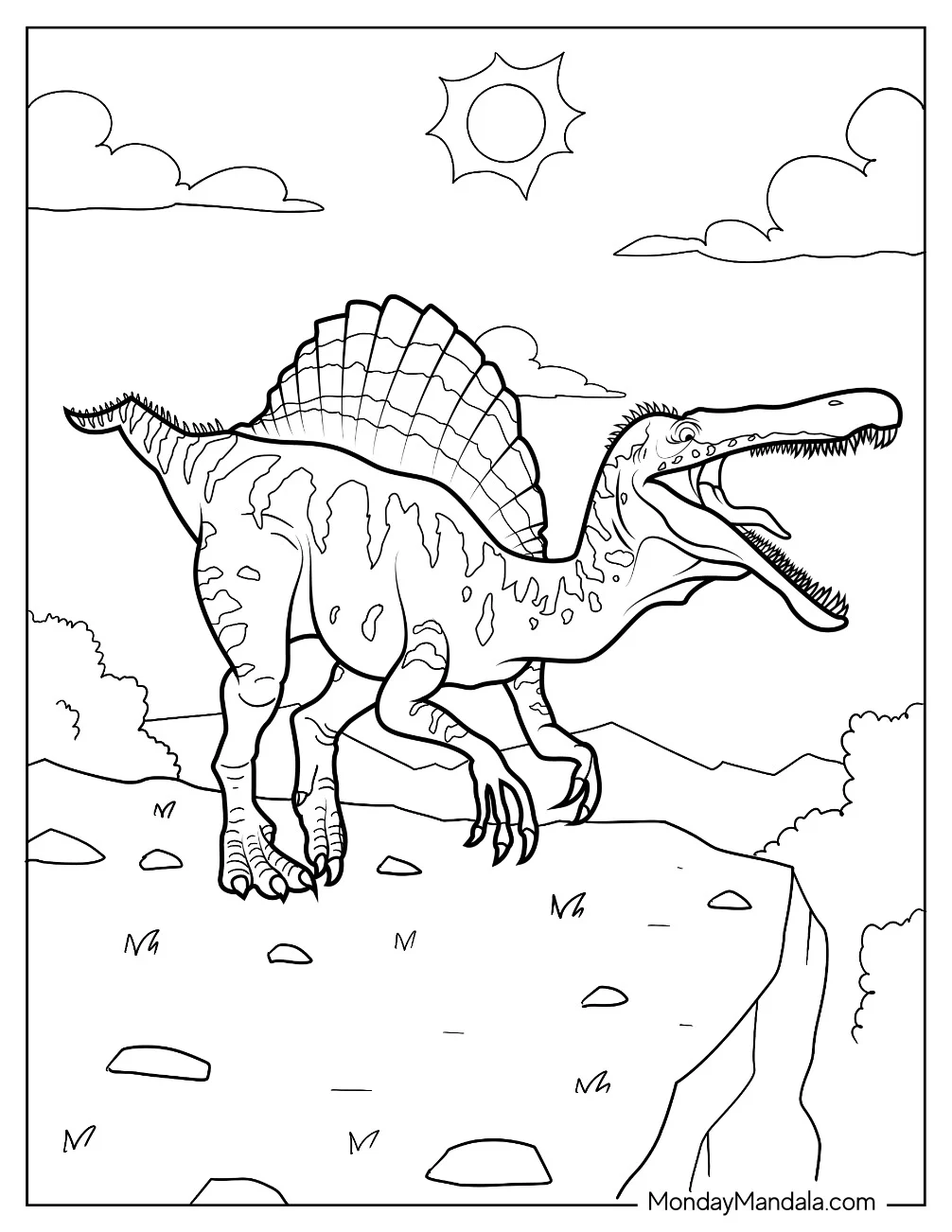 Mega Spinosaurus Coloring Page Outline coloring page