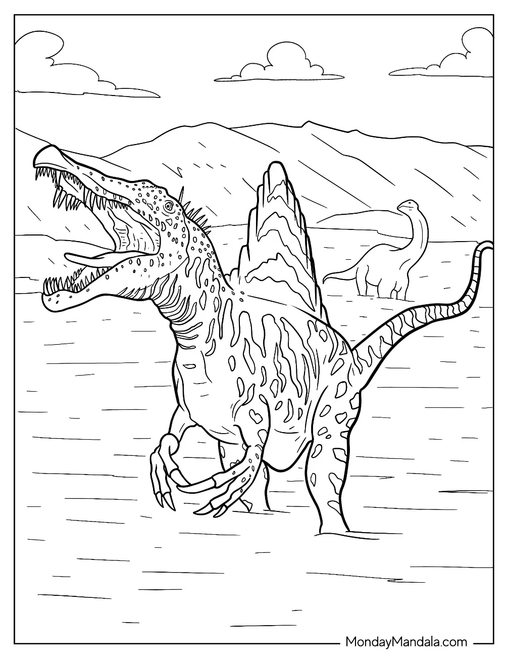 Realistic Spinosaurus Coloring Page With Textured Skin coloring page