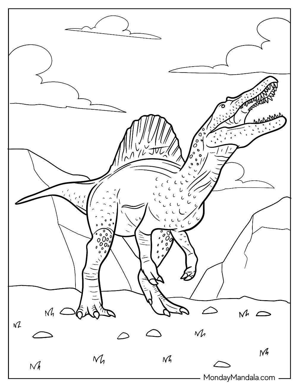 Scaly Spinosaurus Coloring Page Looking Up At The Sky coloring page