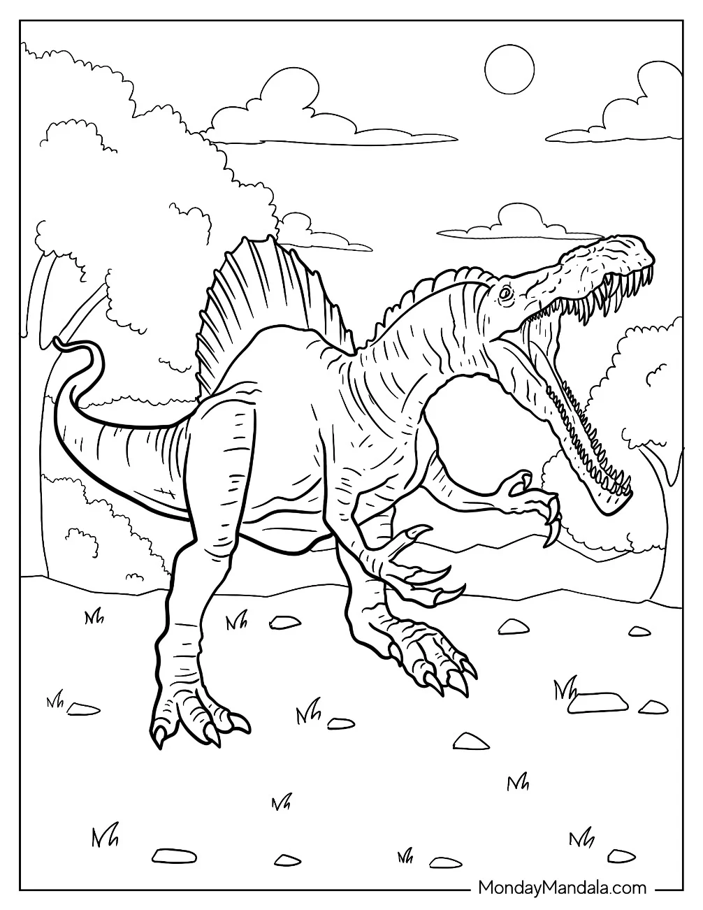 Scary Spinosaurus Coloring Page Roaring coloring page