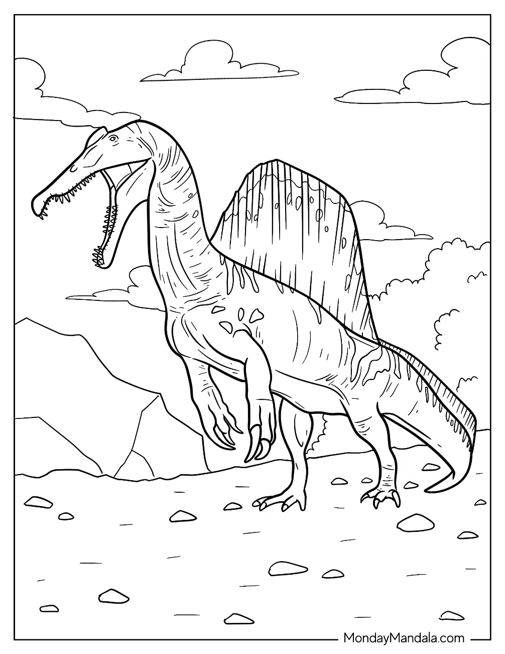 Side View Of Spinosaurus Coloring Page With Sharp Teeth And Claws coloring page