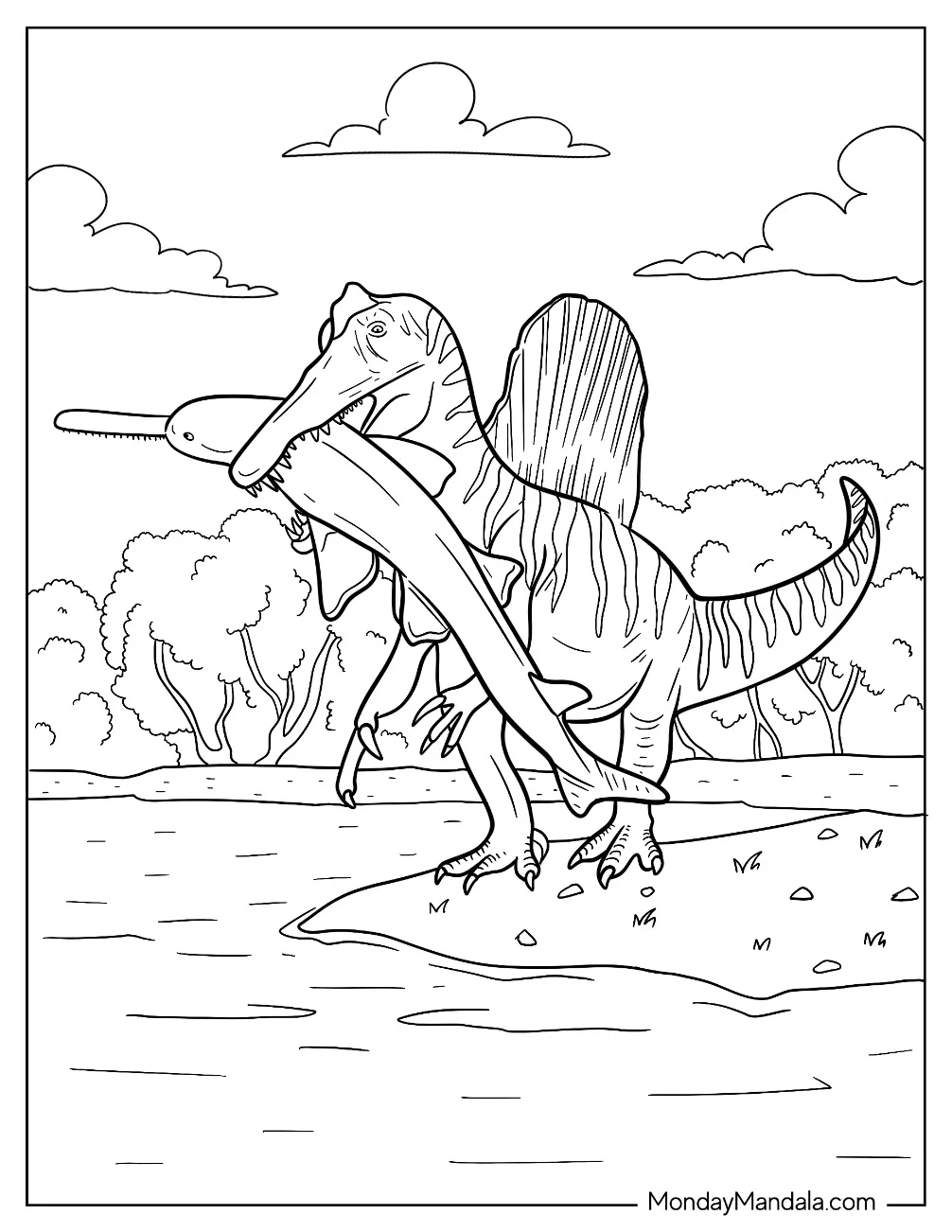 Spinosaurus Coloring Page Catching A River Dolphin coloring page