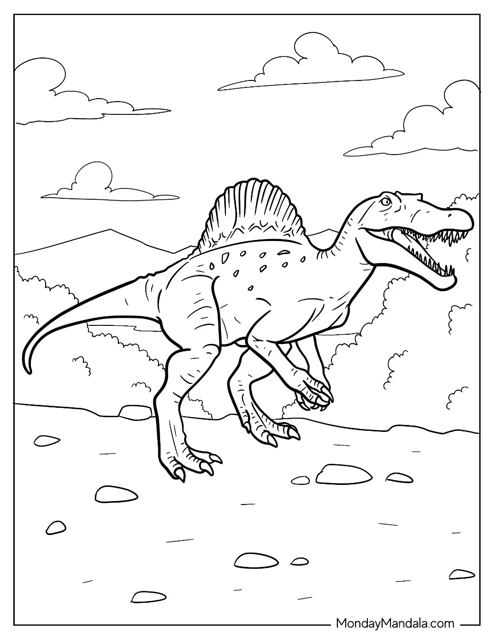 Spinosaurus Coloring Page In The Mountains coloring page