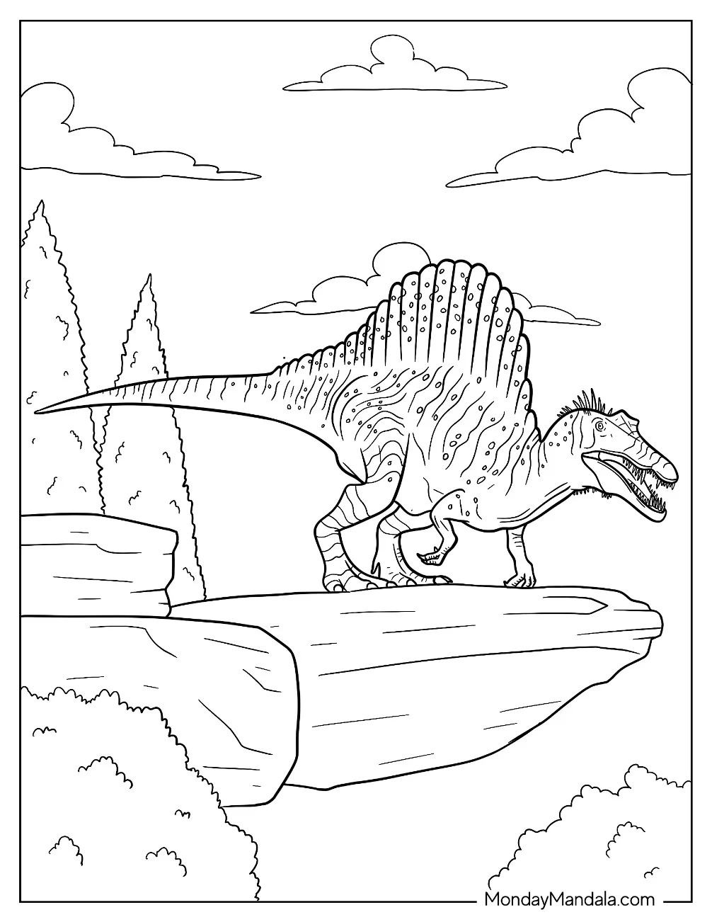 Spinosaurus Coloring Page Standing On The Edge Of A Cliff coloring page