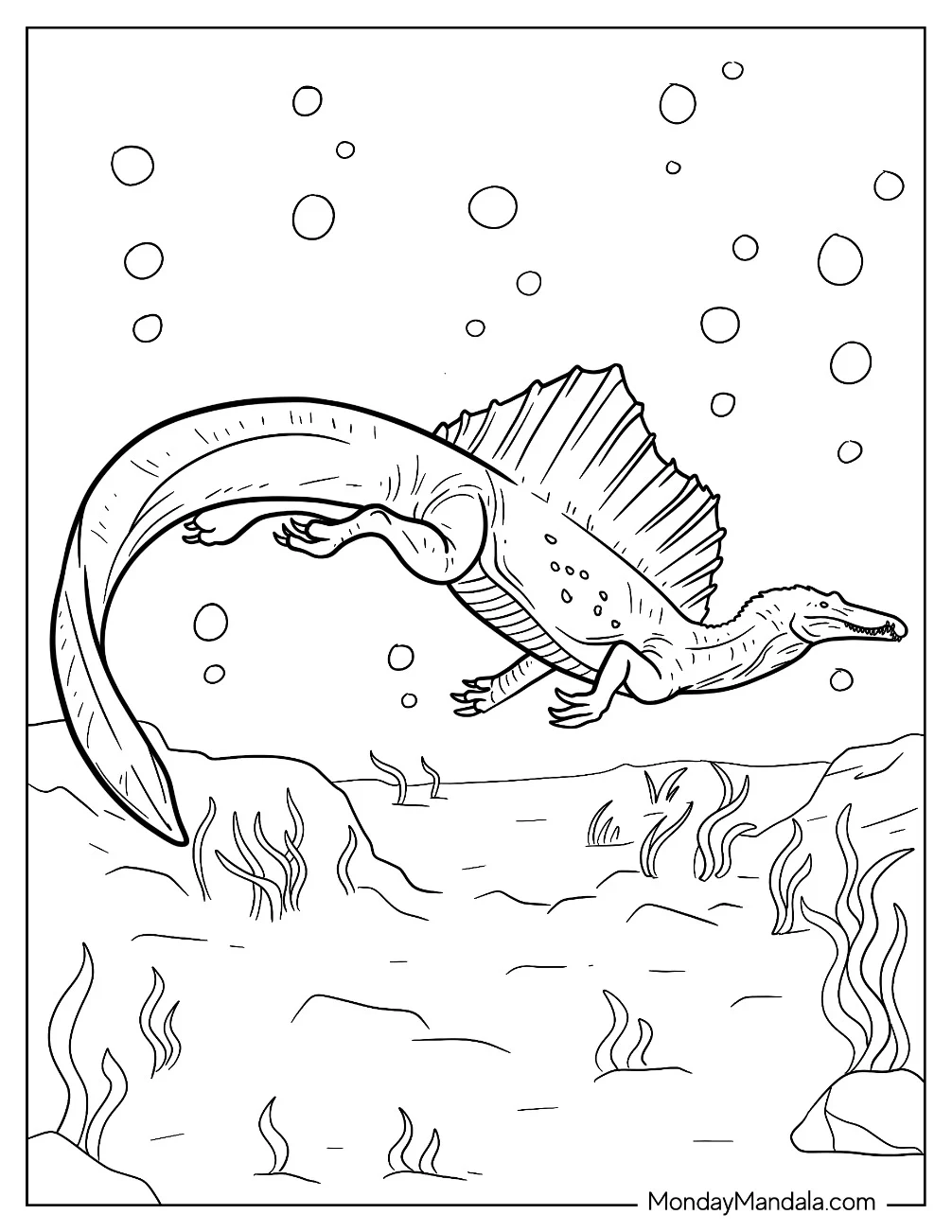 Spinosaurus Coloring Page Swimming Underwater coloring page