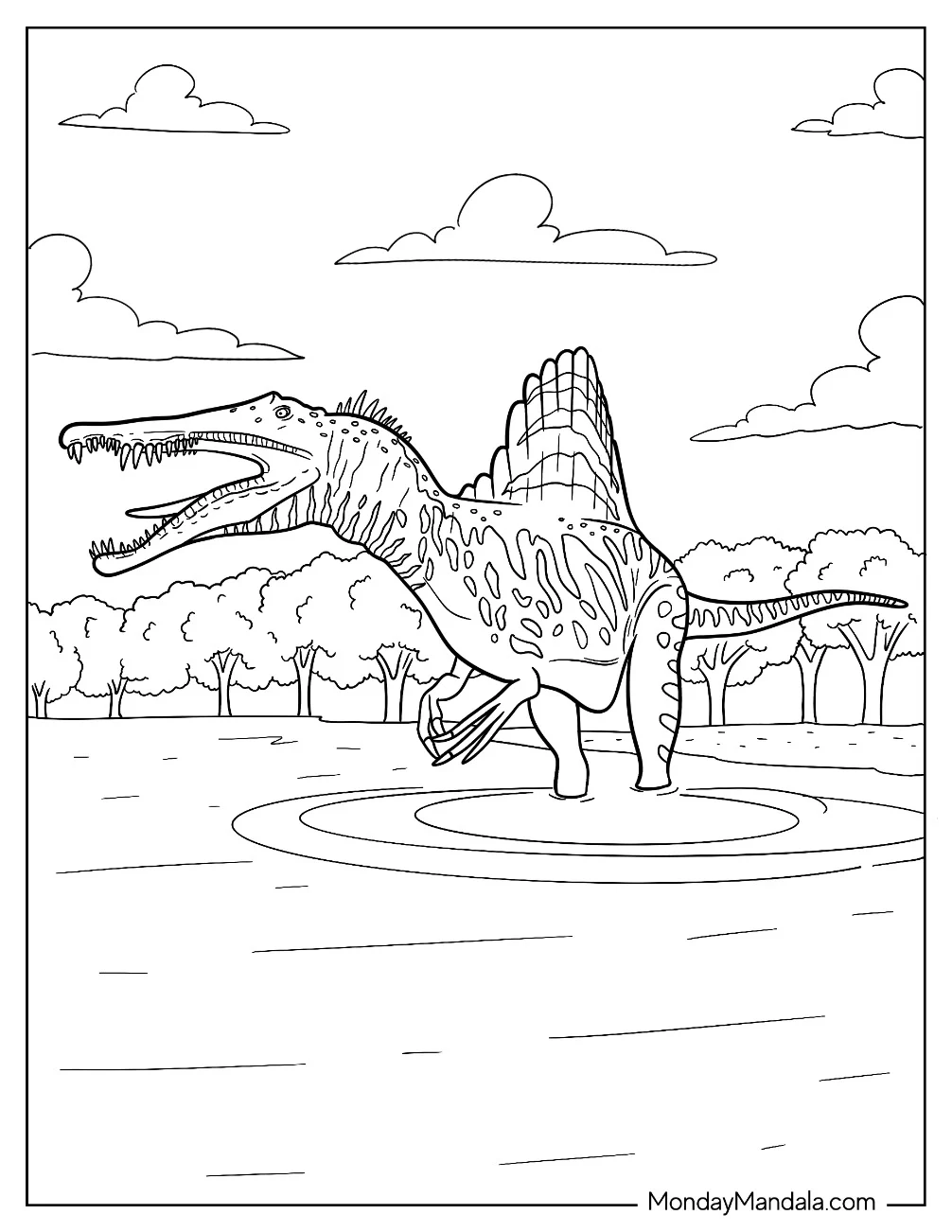 Spinosaurus Coloring Page Wading Through The Water coloring page