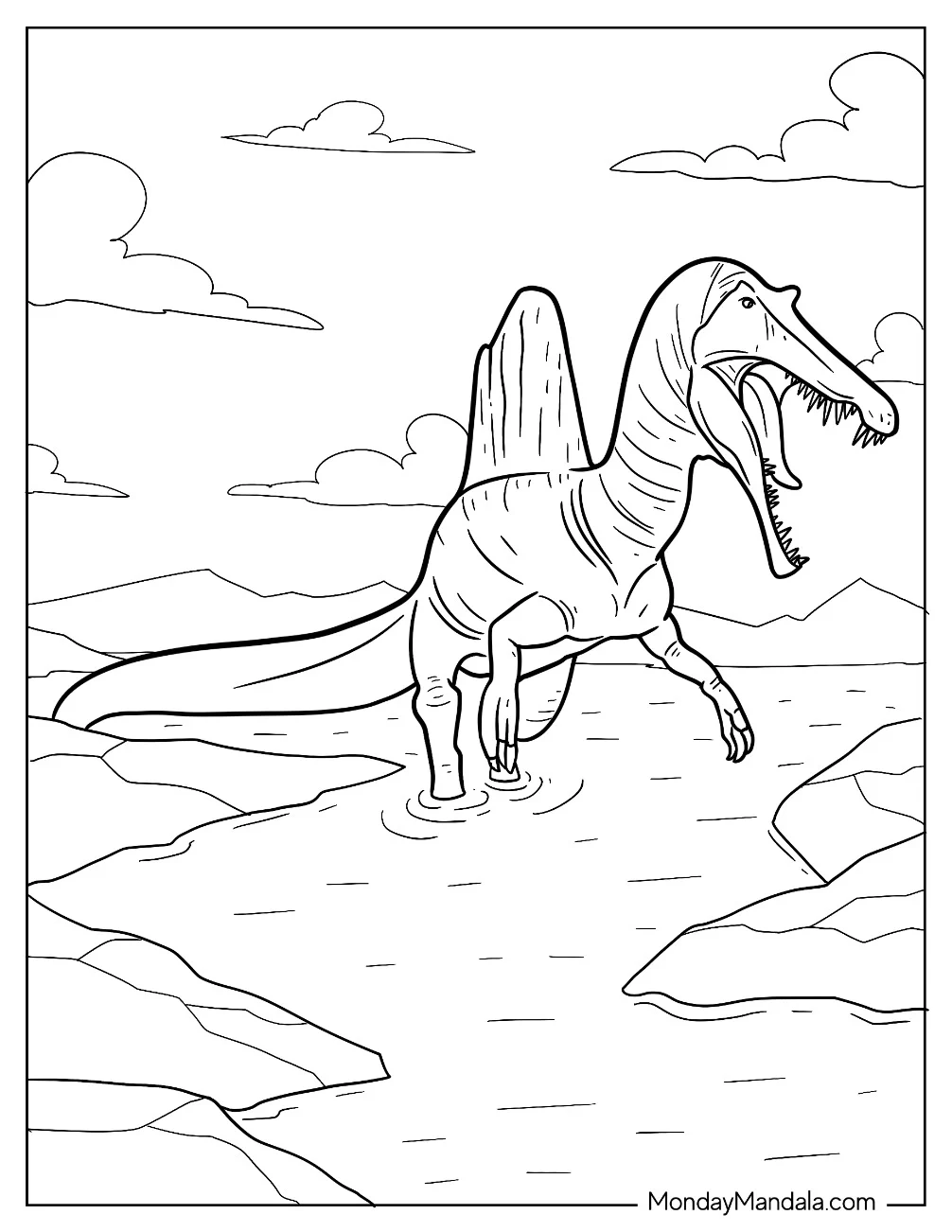 Spinosaurus Coloring Page Walking On The Shore For Kids coloring page