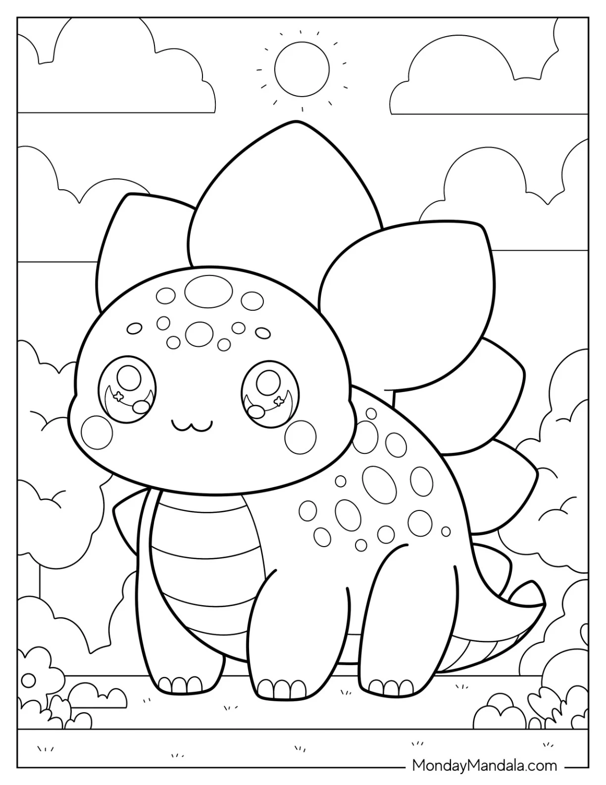 Adorable Stegosaurus Coloring Page With Large Eyes For Preschoolers coloring page