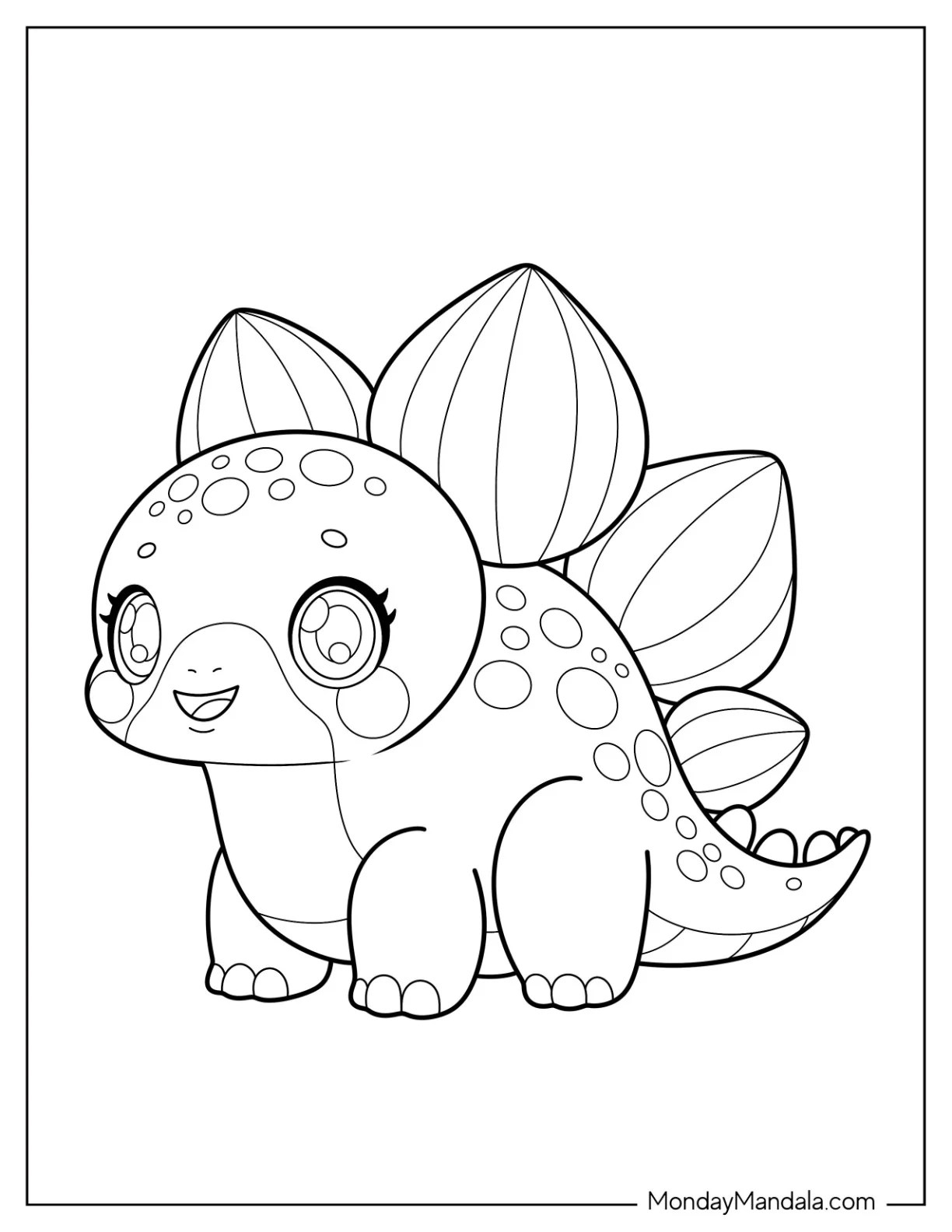 Kawaii Chibi Stegosaurus Coloring Page For Preschoolers coloring page — printable line art