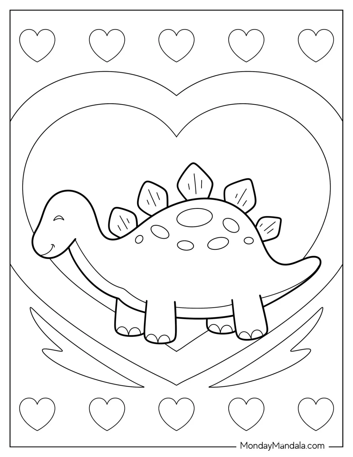Kawaii Stegosaurus Coloring Page Inside Heart For Preschoolers coloring page
