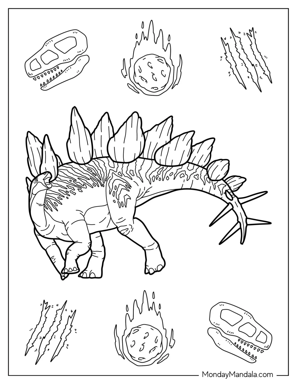Realistic Stegosaurus Coloring Page coloring page — printable line art