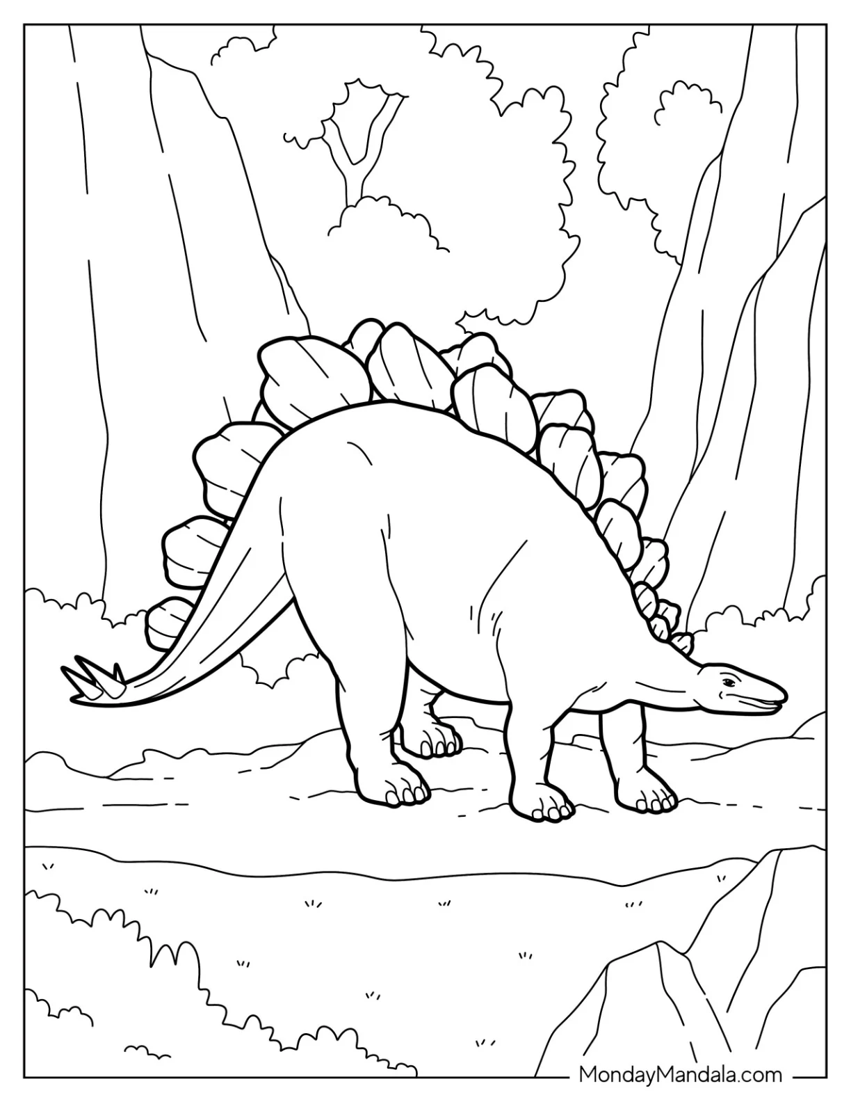 Simple Stegosaurus Coloring Page Walking On Rocky Terrain coloring page