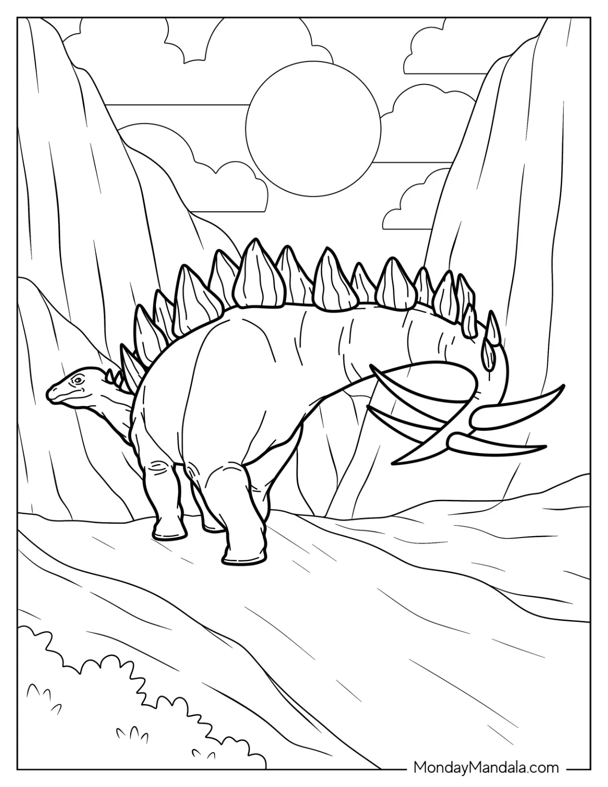 Stegosaurus Coloring Page In The Mountains coloring page
