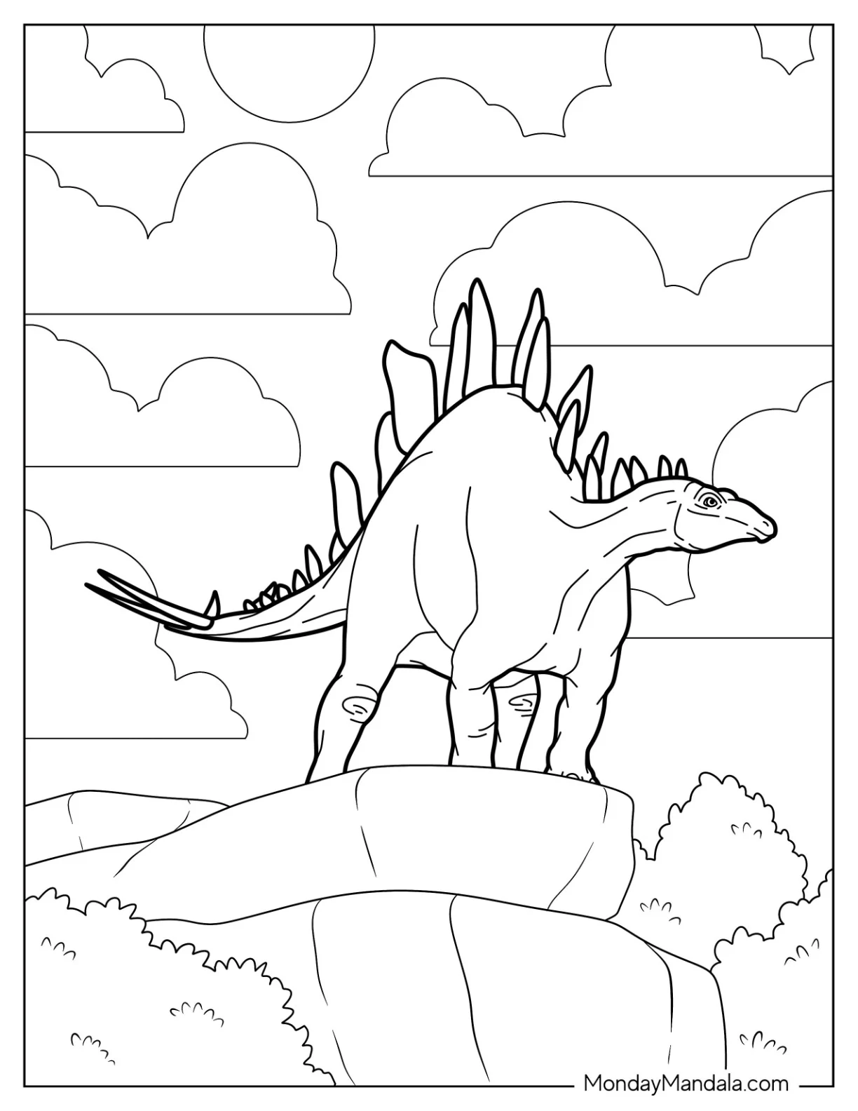 Stegosaurus Coloring Page Standing On Edge Of Cliff coloring page