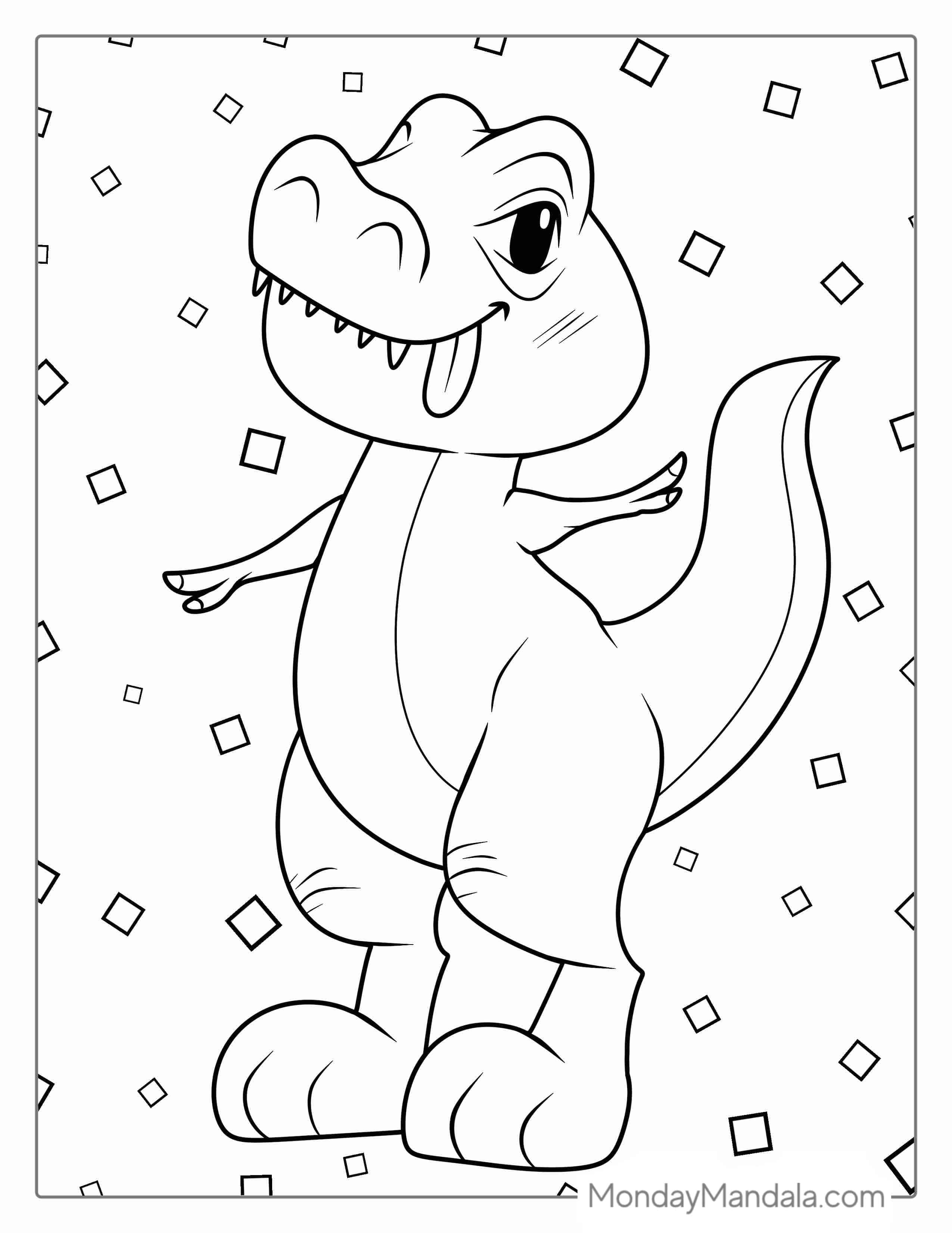 Adorable Kawaii T-Rex With Tongue Out coloring page