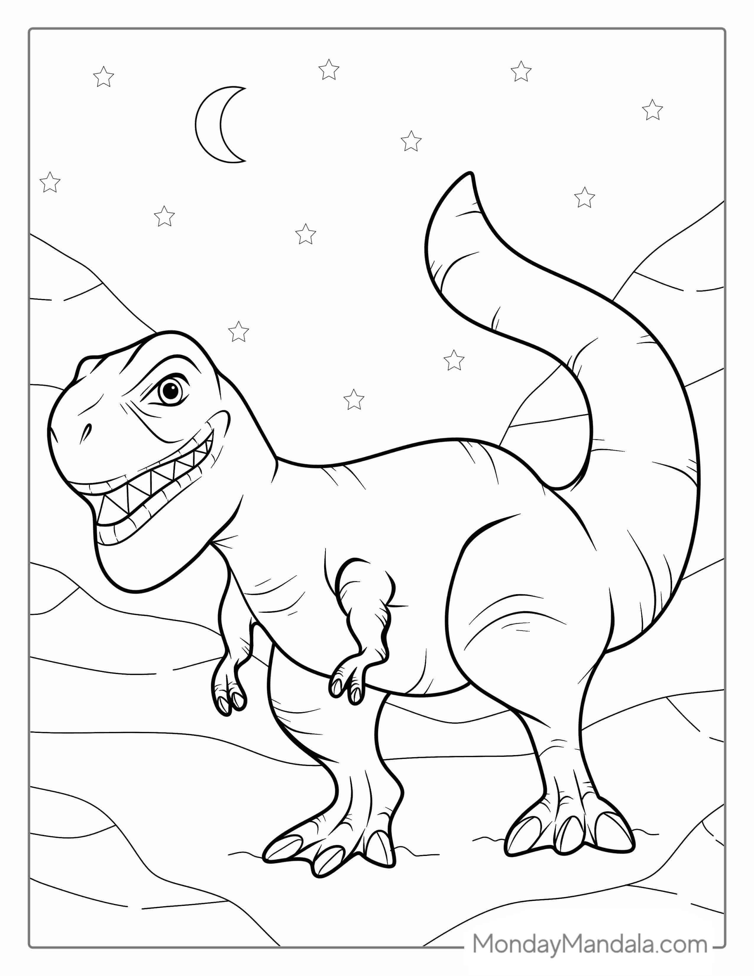 Big Tyrannosaurus Rex Under The Stars To Color coloring page
