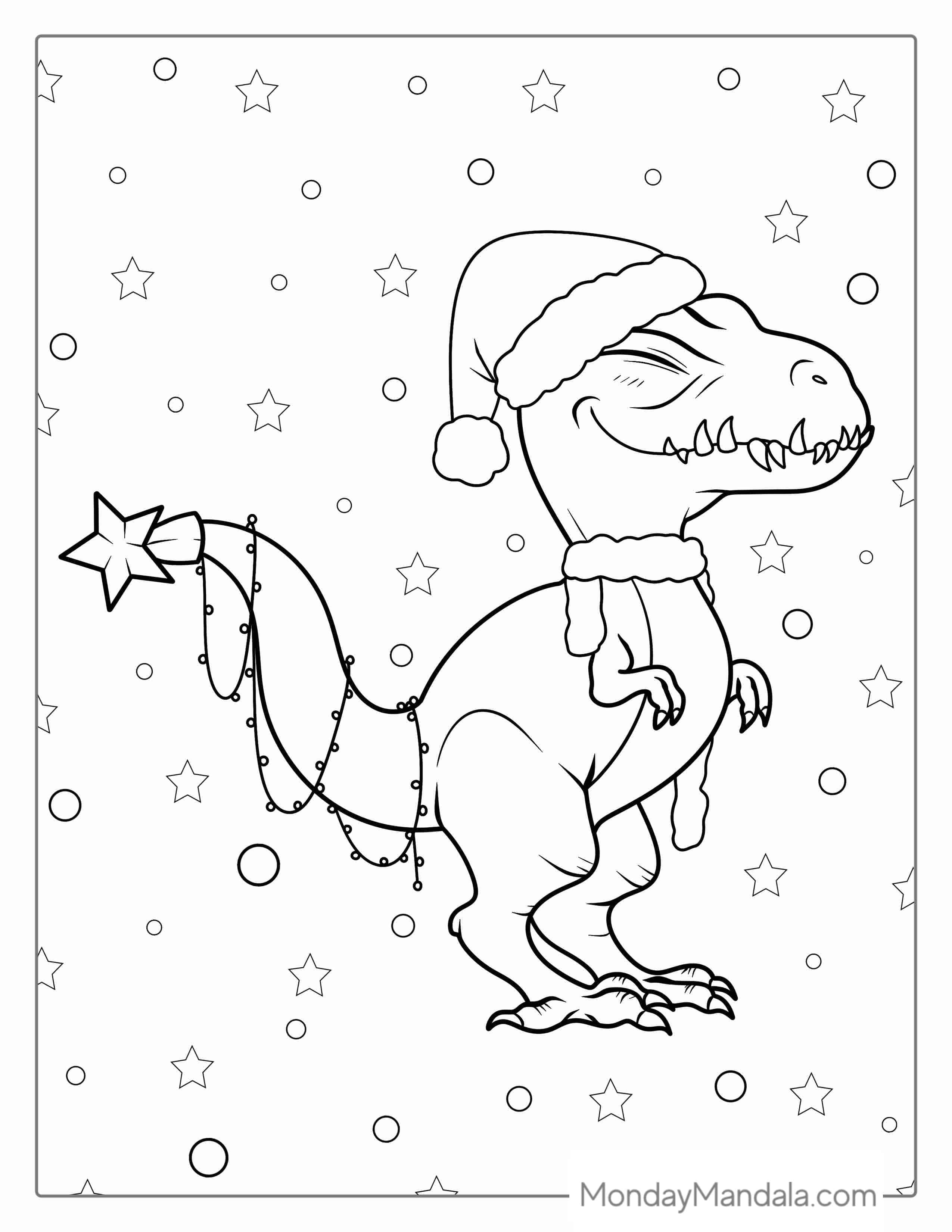 Christmas Themed T-Rex With Santa Hat To Color coloring page