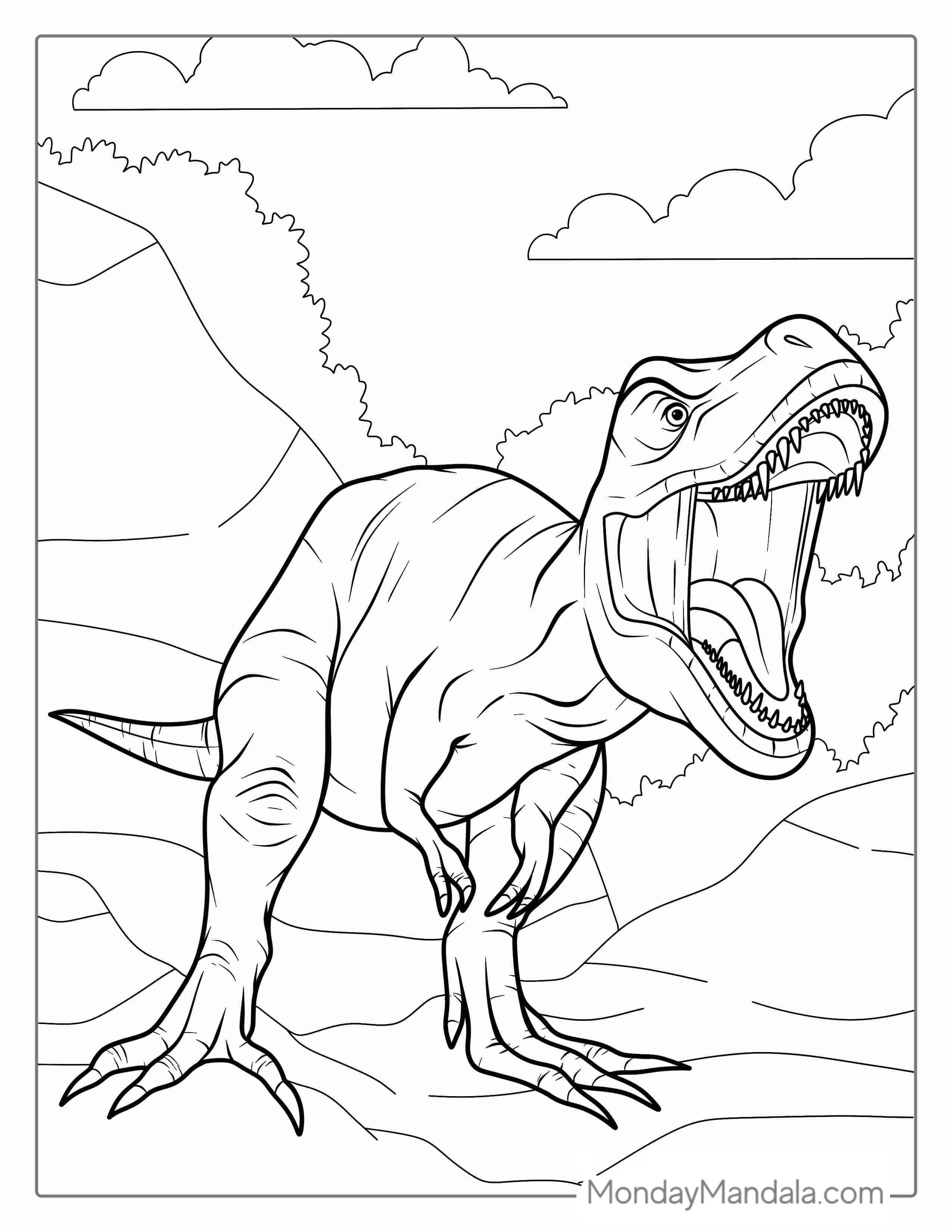 Coloring Page Of a Detailed Tyrannosaurus Rex coloring page