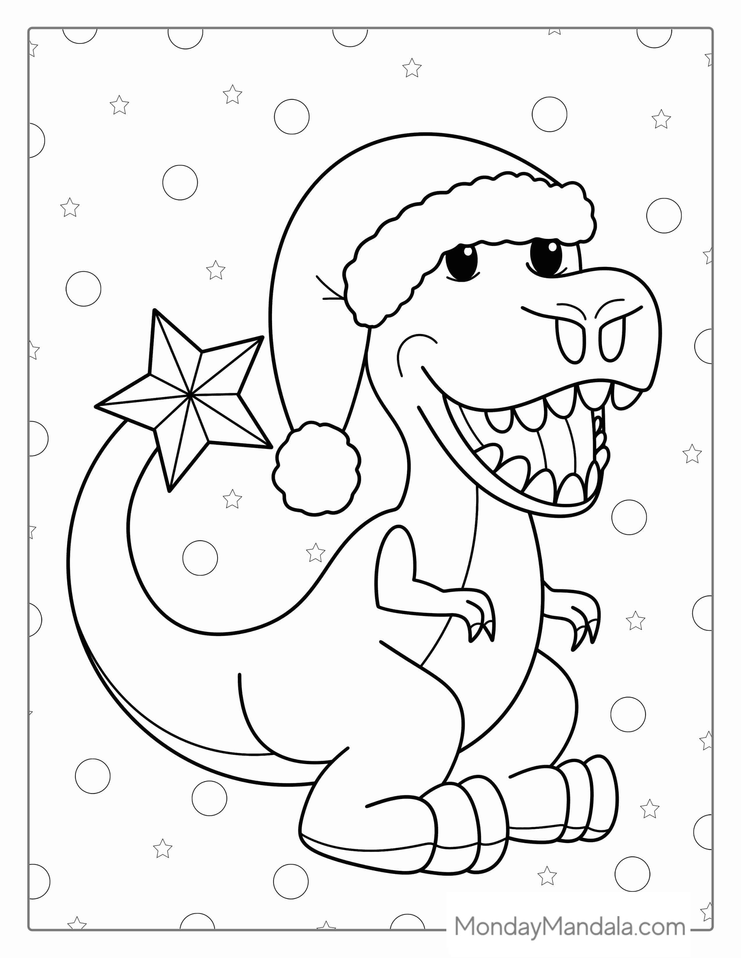 Cute Christmas Themed T-Rex Coloring Page coloring page