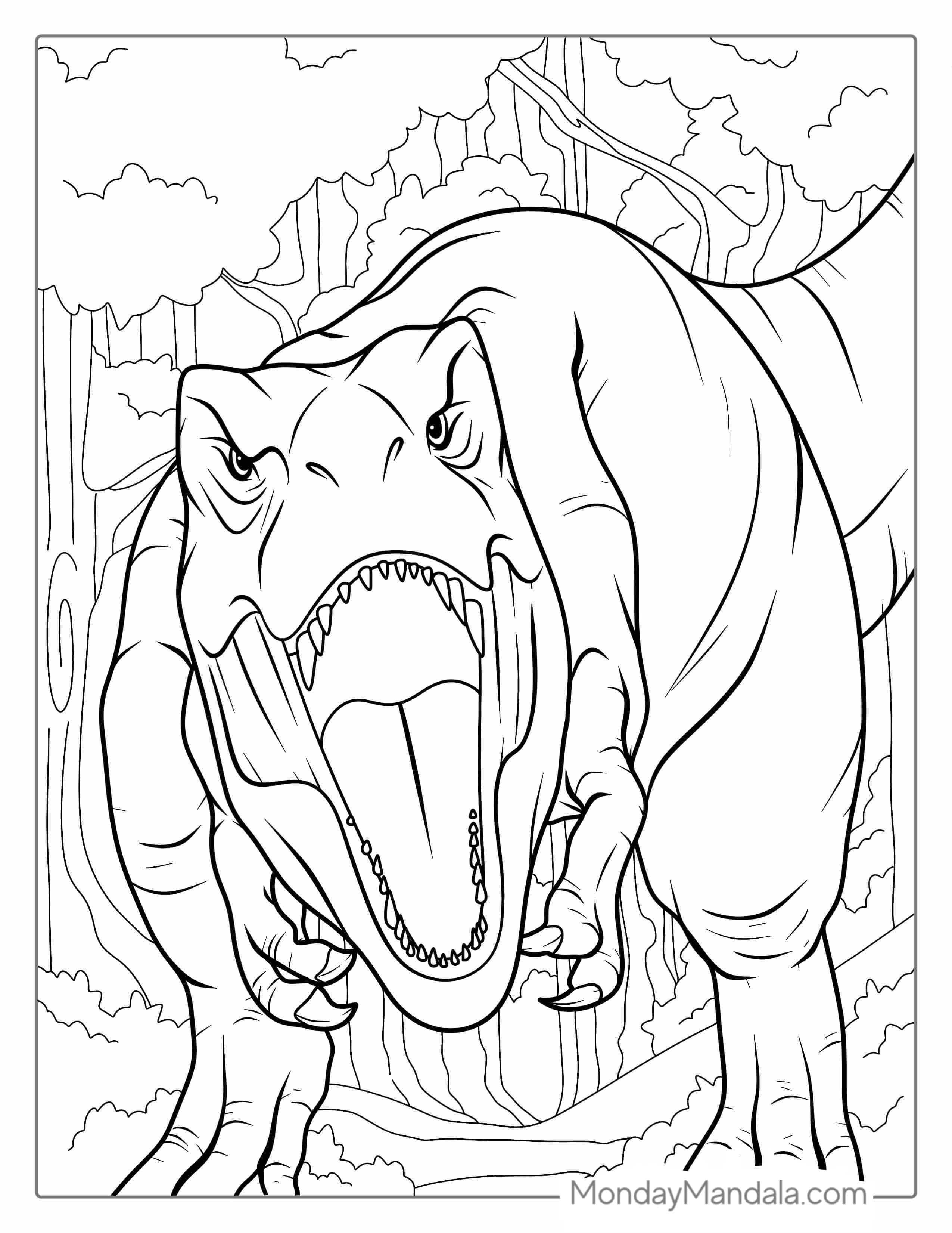 Front Facing View Of T-Rex Showing Teeth coloring page