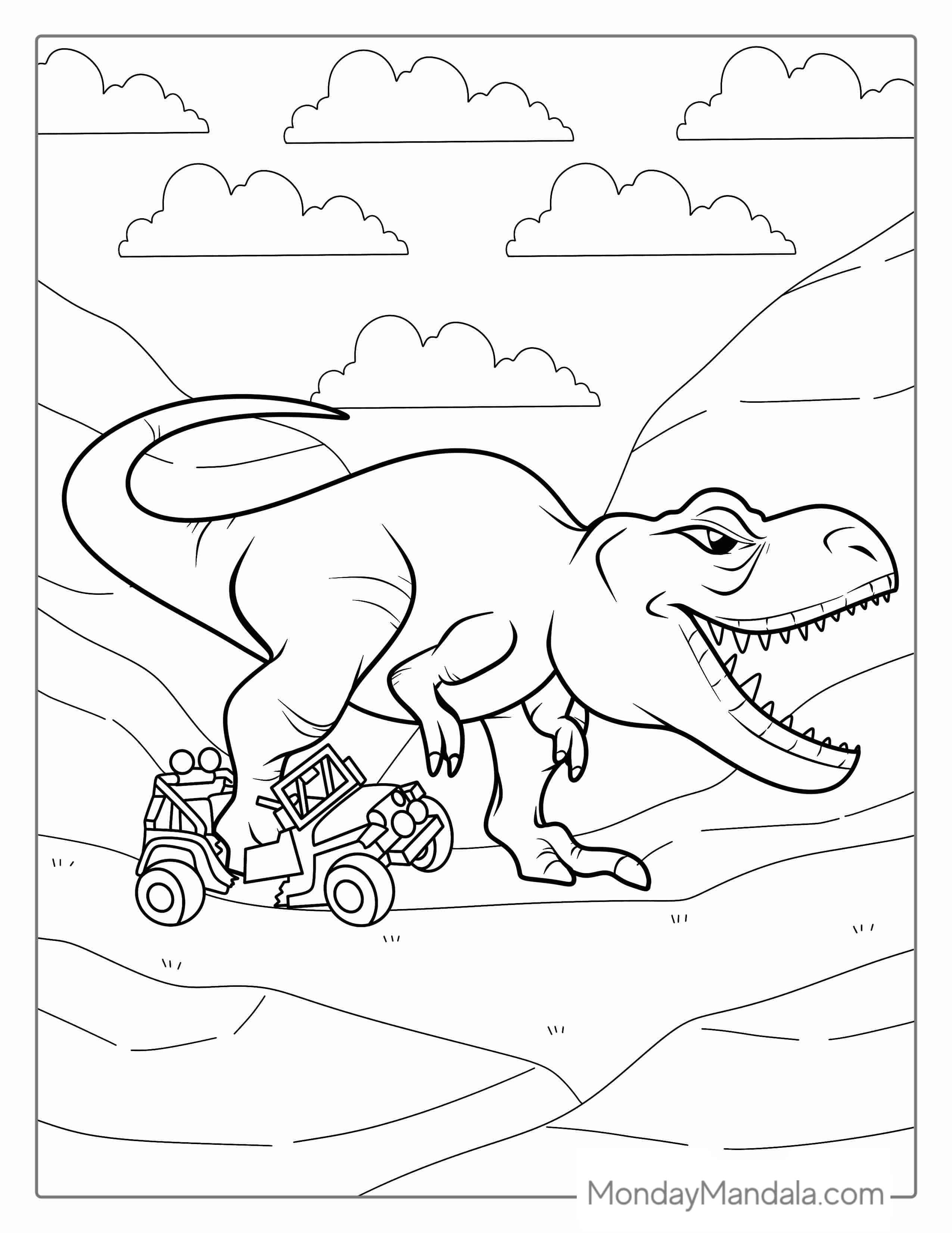 Jurassic Park T-Rex Standing On Jeep coloring page