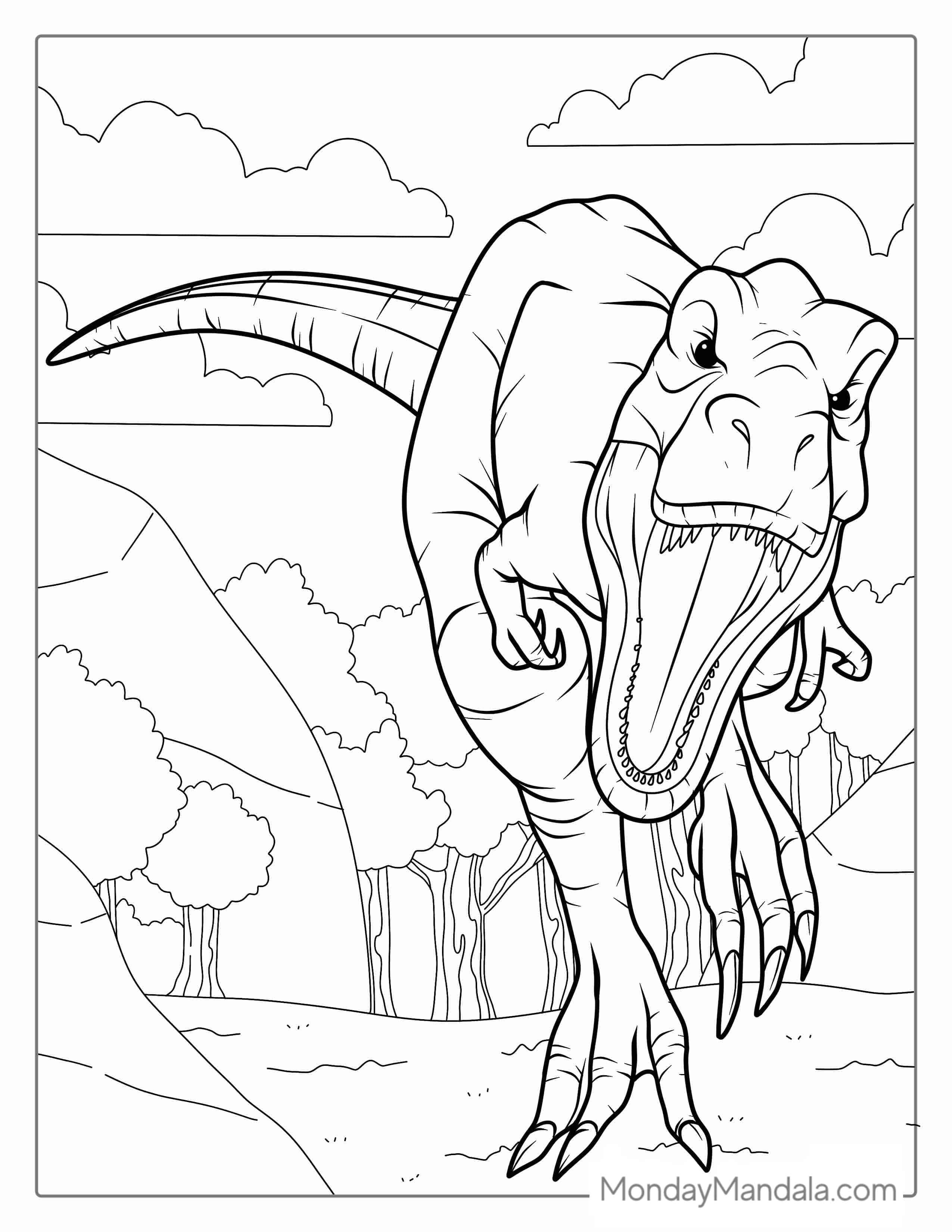 Tyrannosaurus Rex Running With Open Jaw To Color coloring page