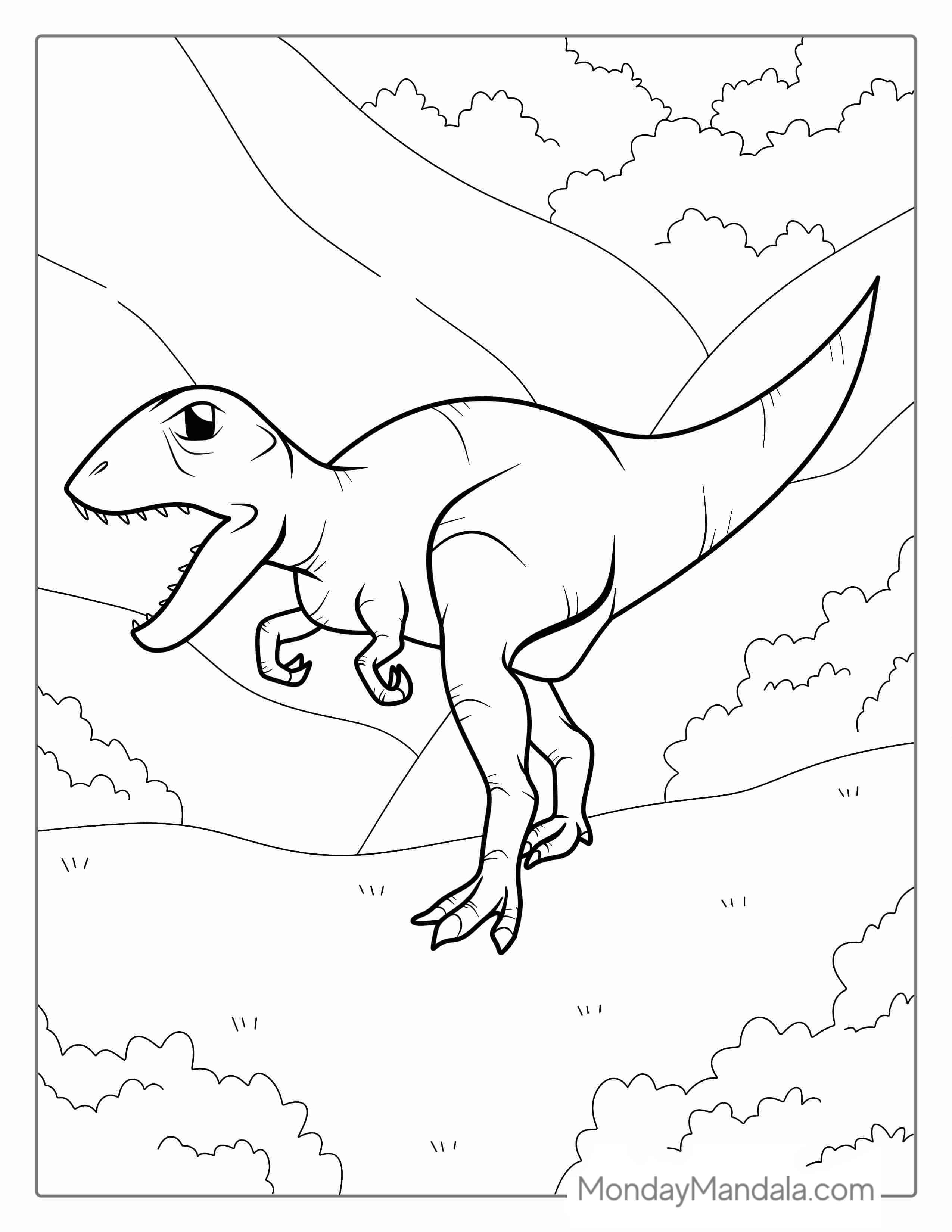 Young T-Rex Hunting For Dinner To Color coloring page
