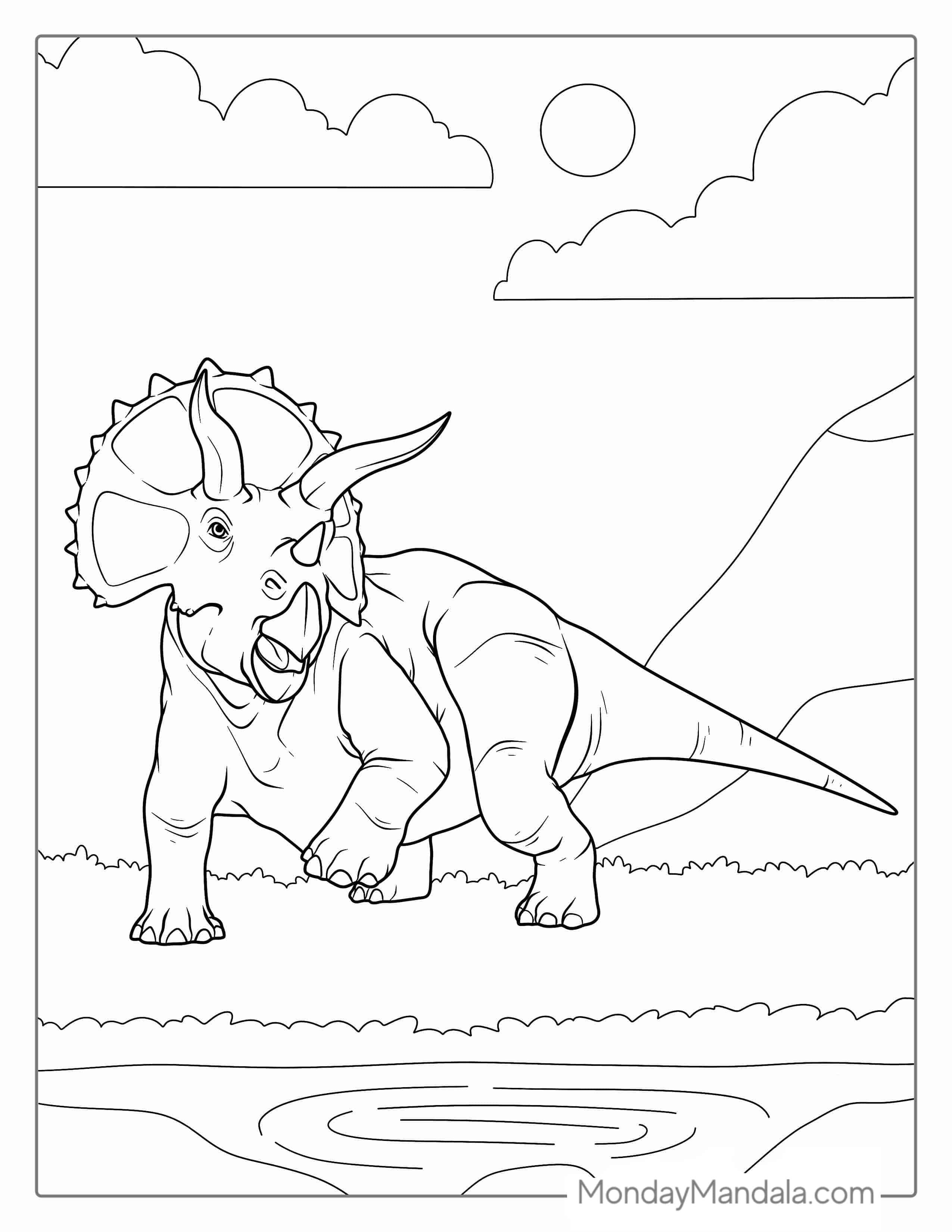 Coloring Page Of a Large Adult Triceratops coloring page