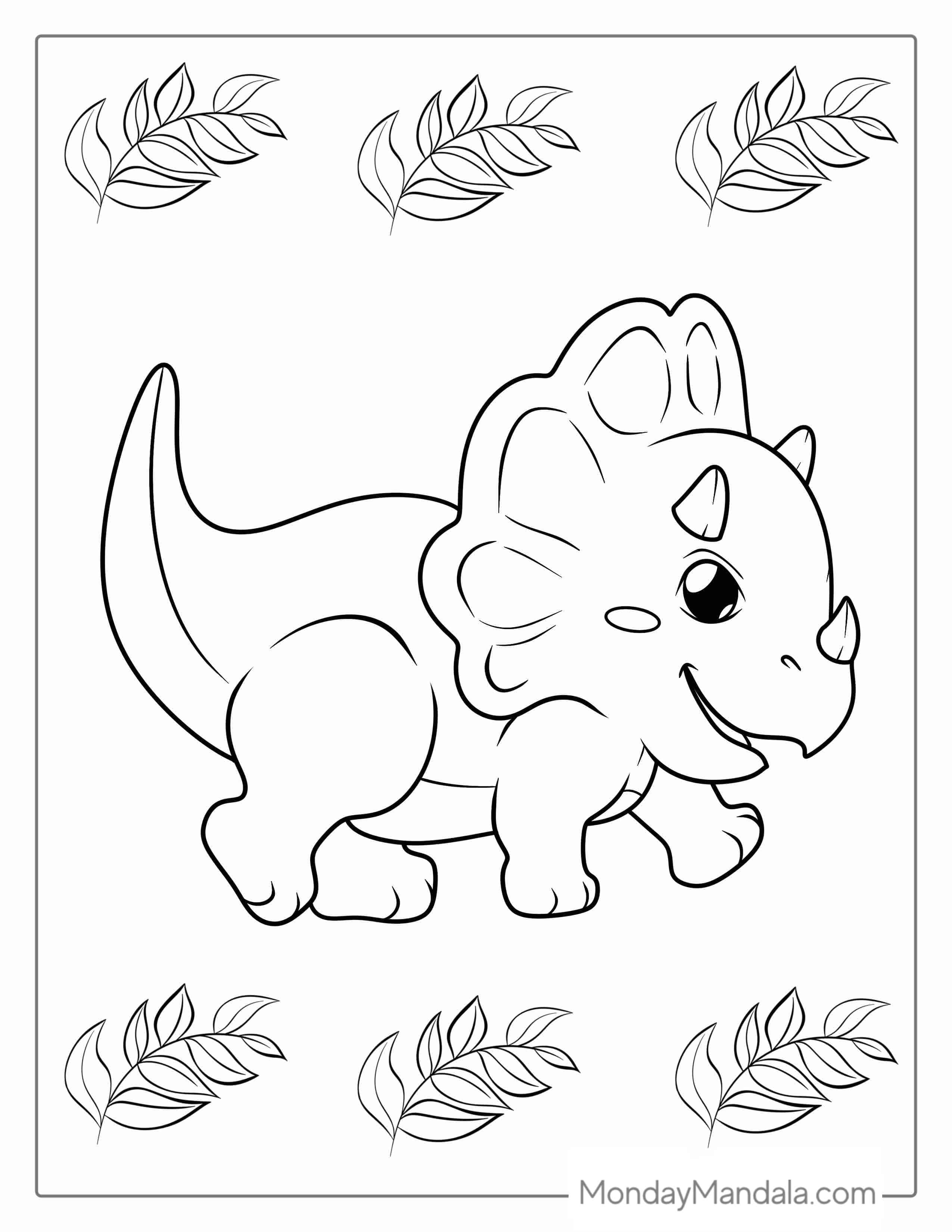 Easy Triceratops Dinosaur To Color For Kids coloring page
