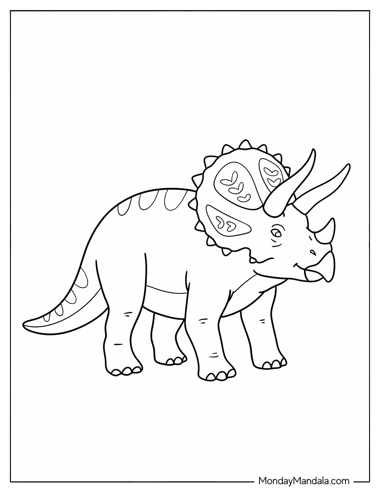 Patterned Triceratops Standing Sideways Coloring Page coloring page