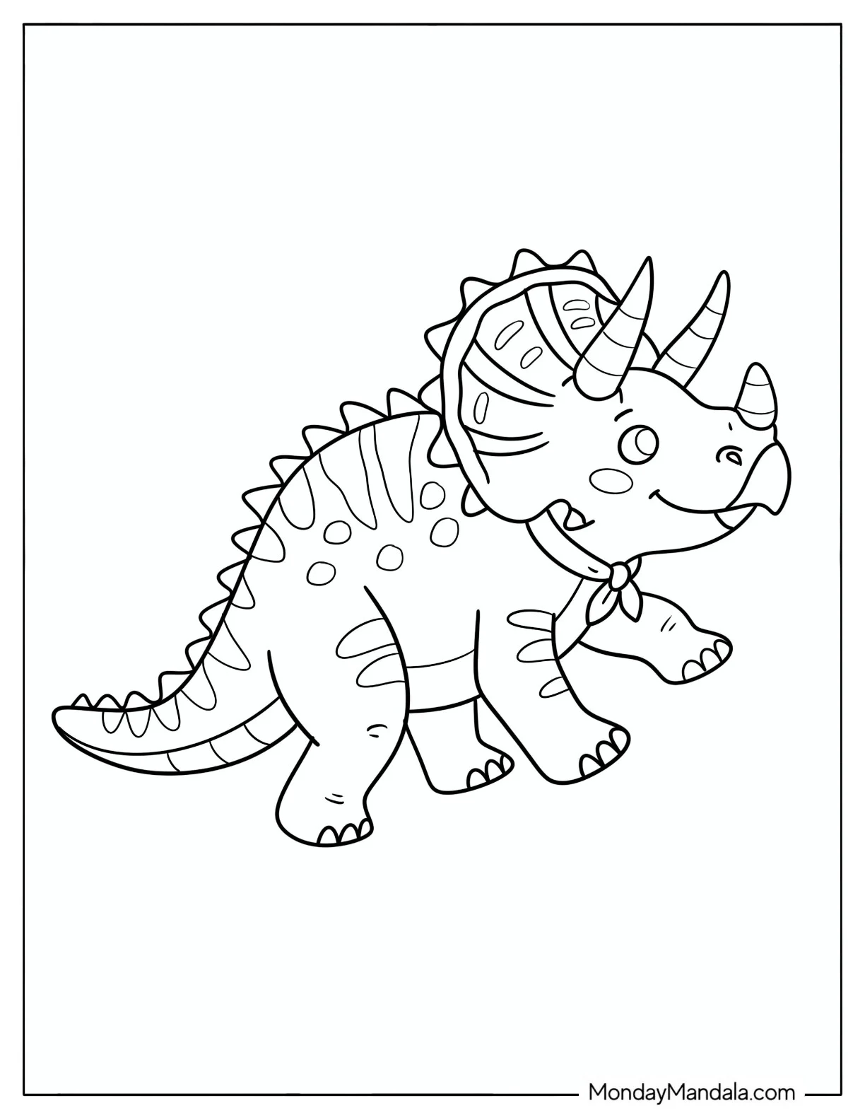 Playful Baby Triceratops Walking Coloring Page for Kids coloring page