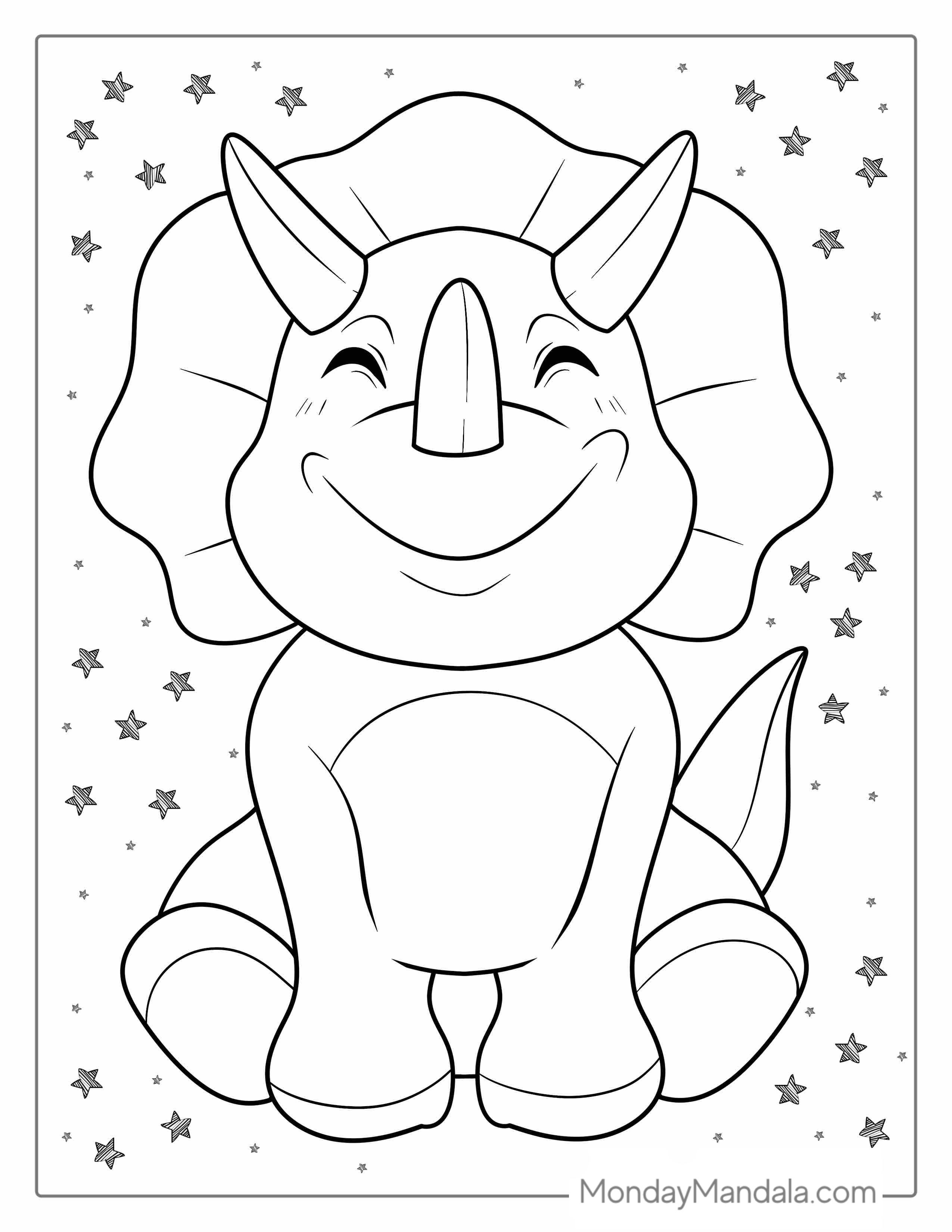 Smiling Triceratops With Big Horns To Color coloring page