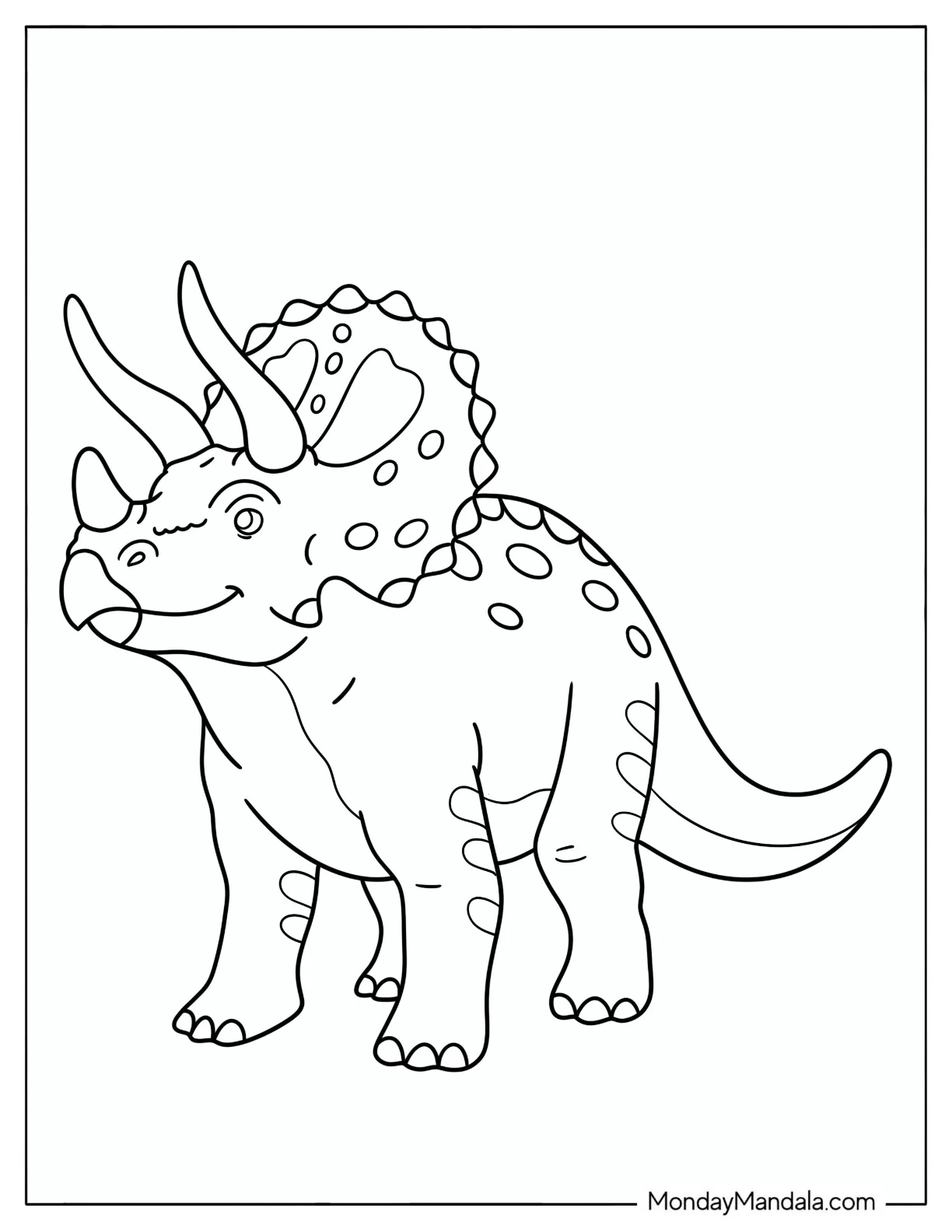 Spotted Triceratops Standing Sideways Coloring Page for Preschoolers coloring page