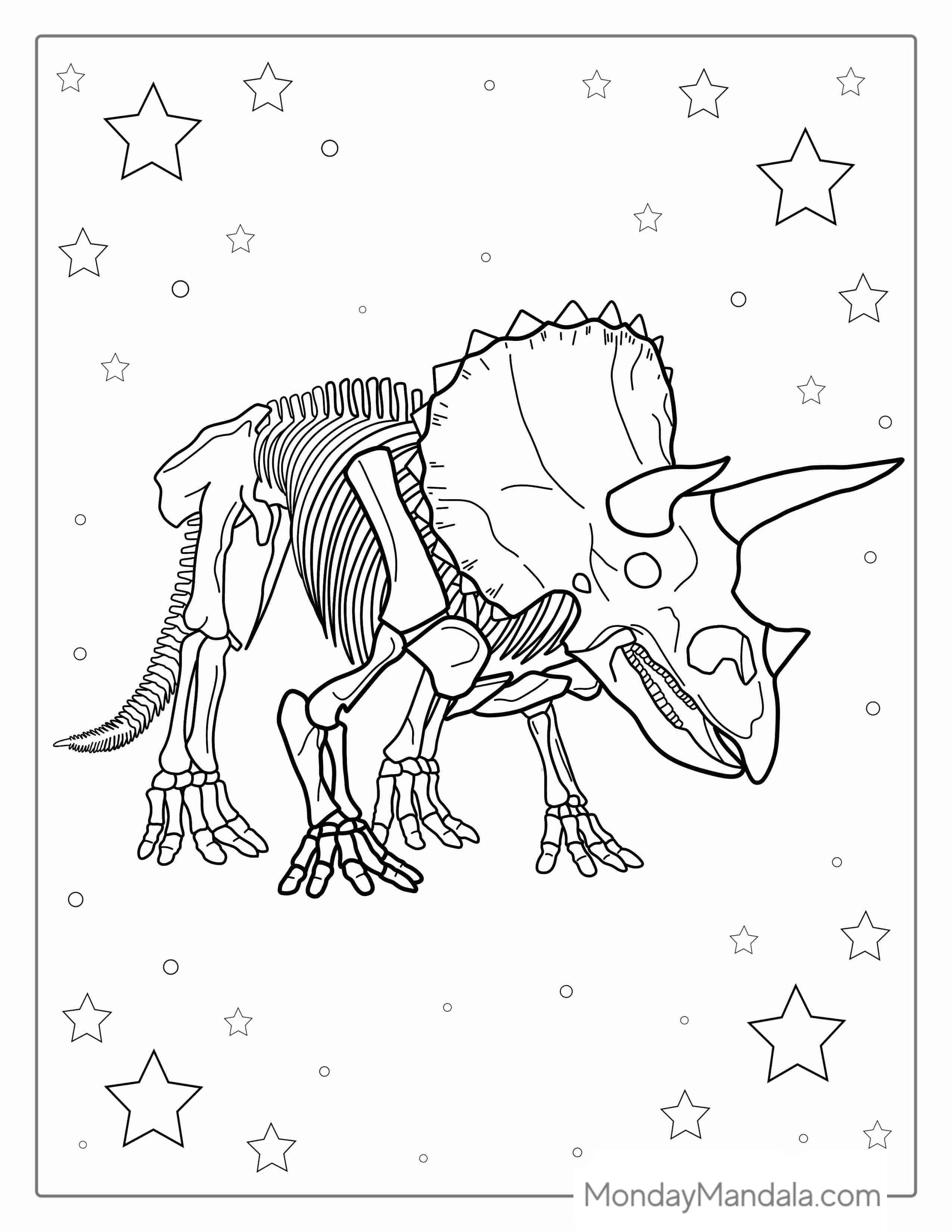 Triceratops Skeleton Fossil Coloring Page coloring page