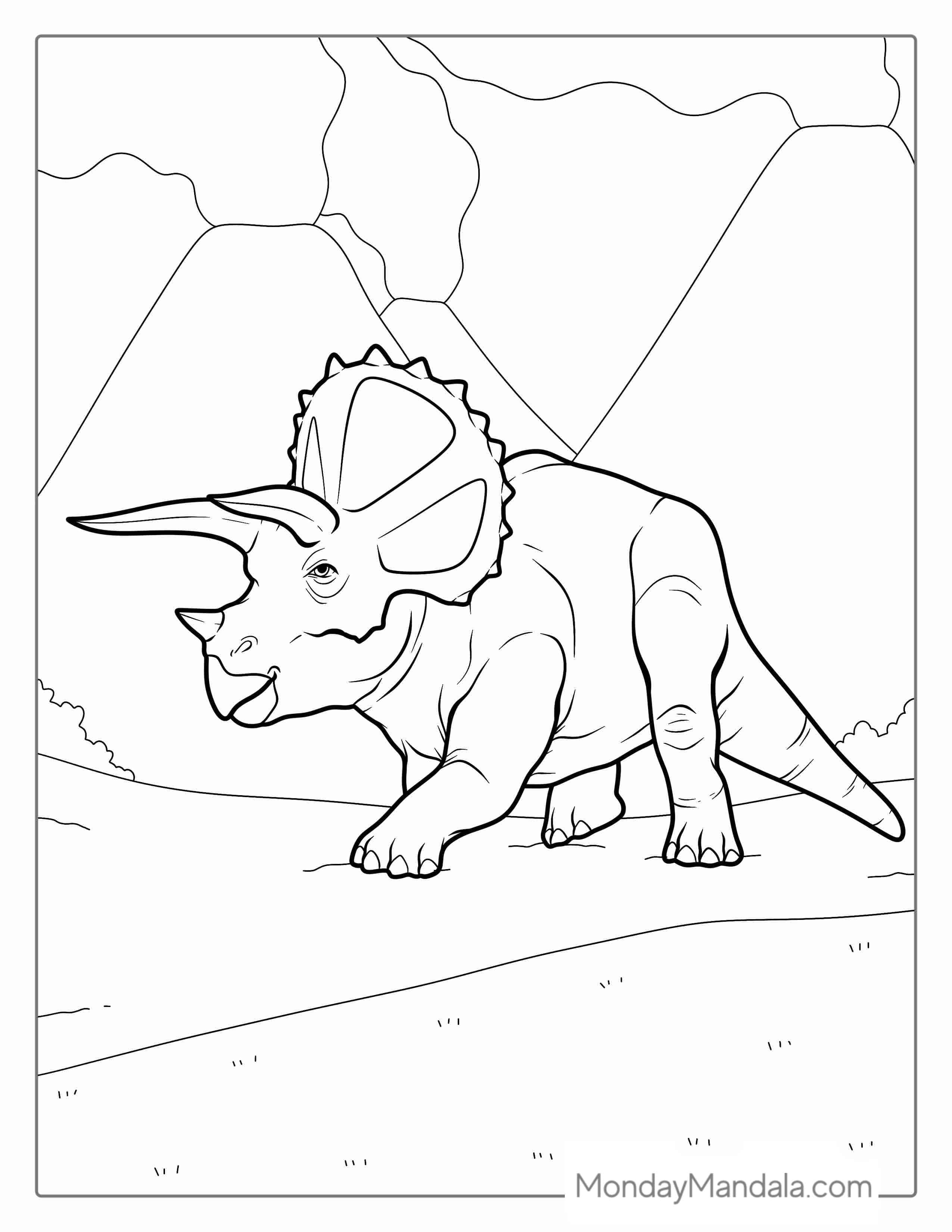 Triceratops Walking With Volcanoes In BackGround coloring page