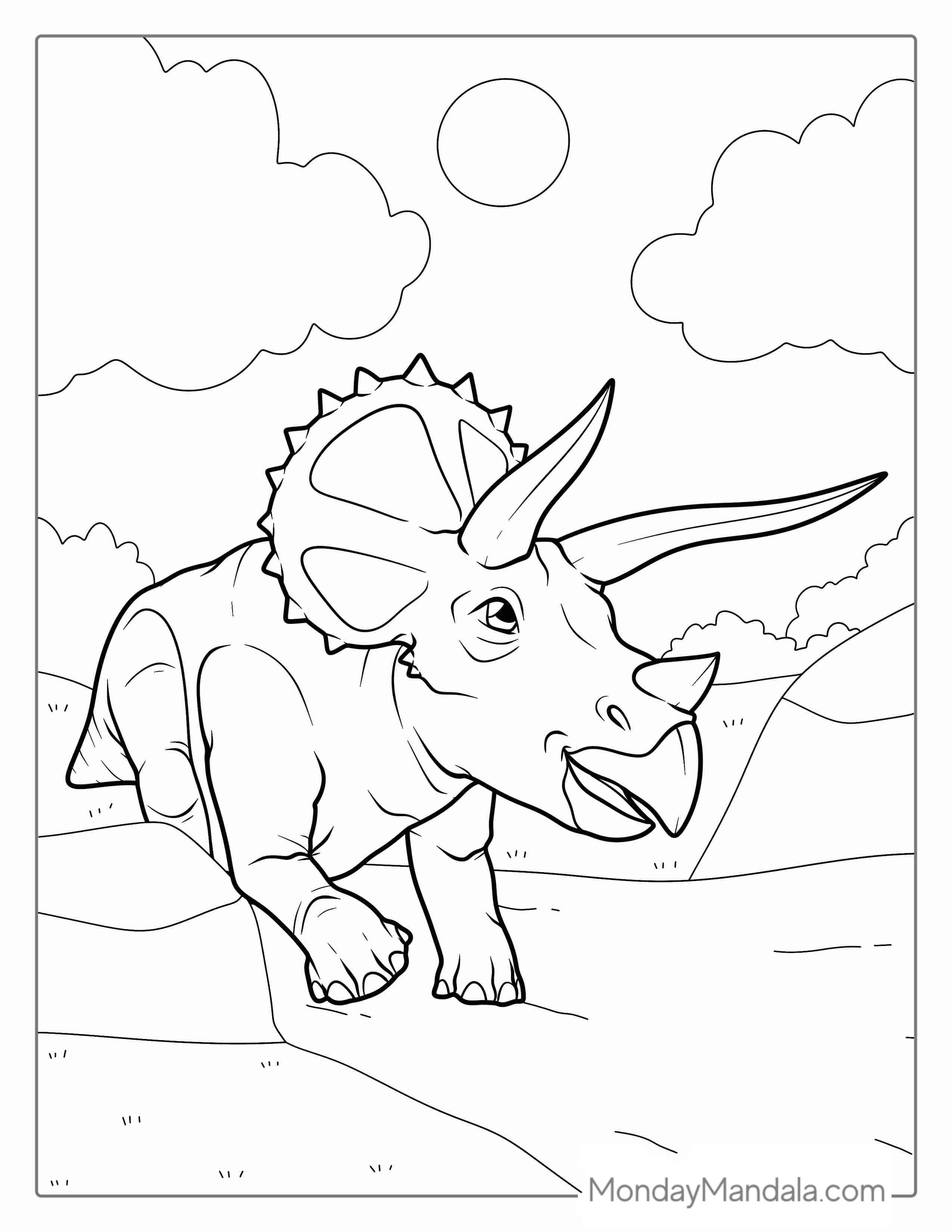 Triceratops With Three Horns To Color coloring page