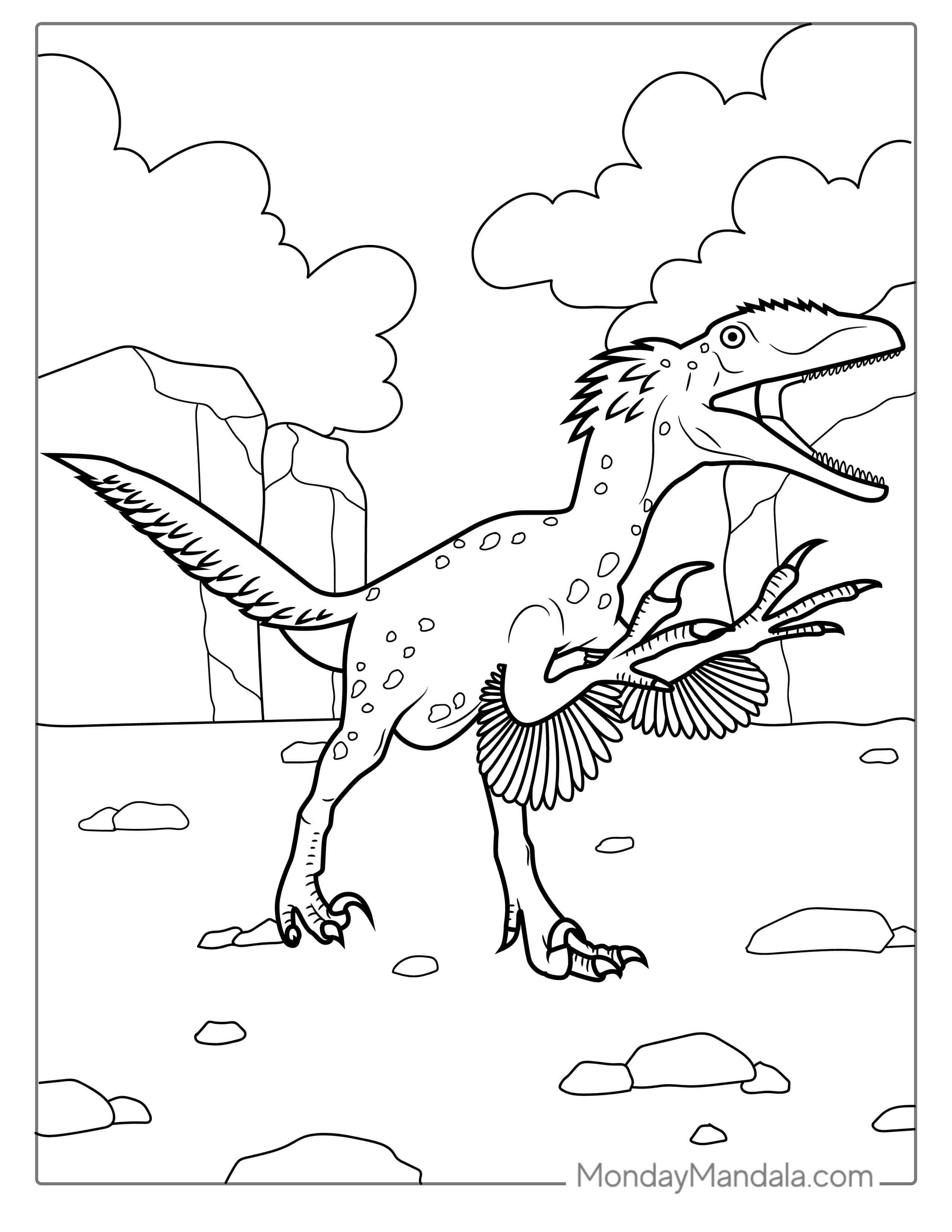 Easy Feathered Velociraptor Dinosaur Coloring Page coloring page
