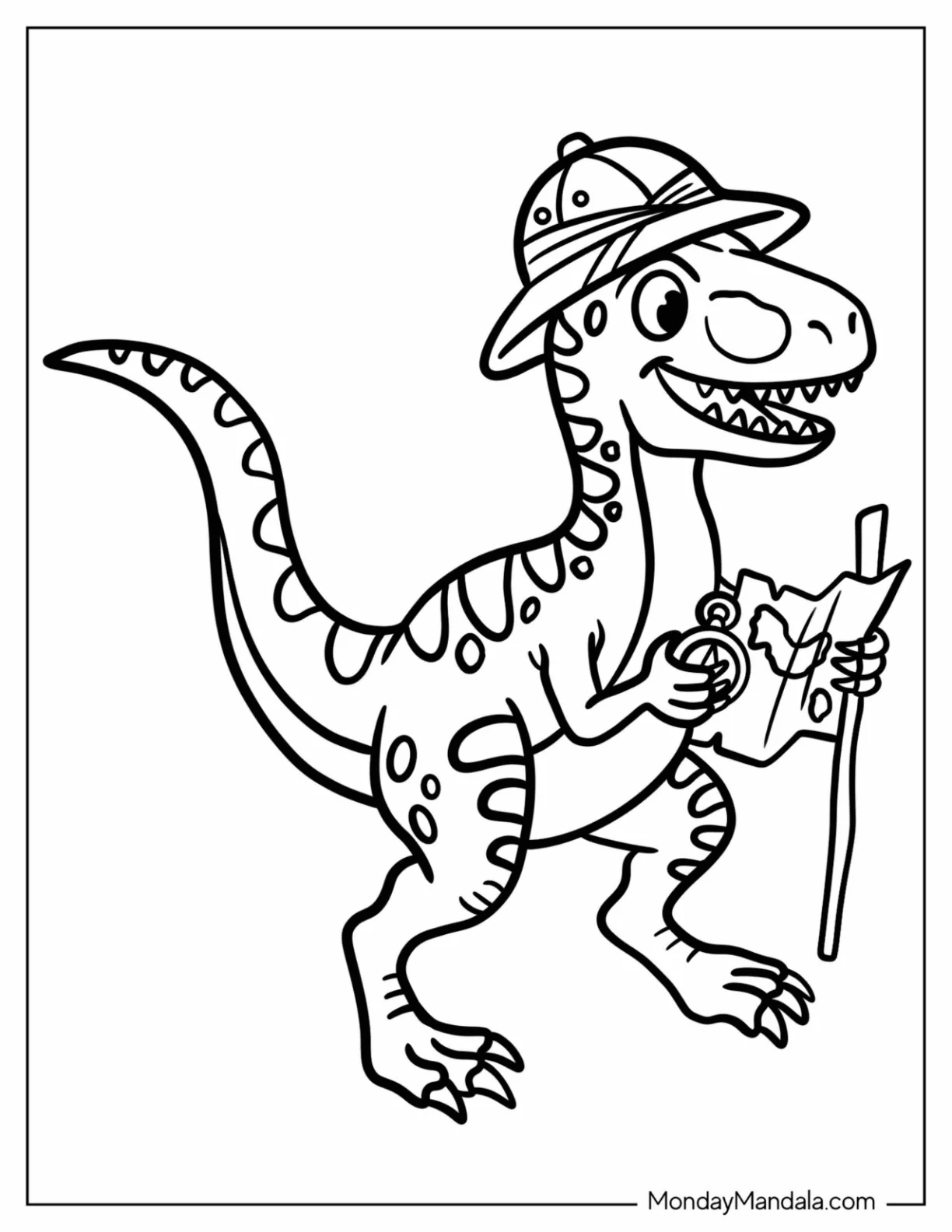 Explorer Velociraptor Holding a Map Coloring Page for Preschoolers coloring page