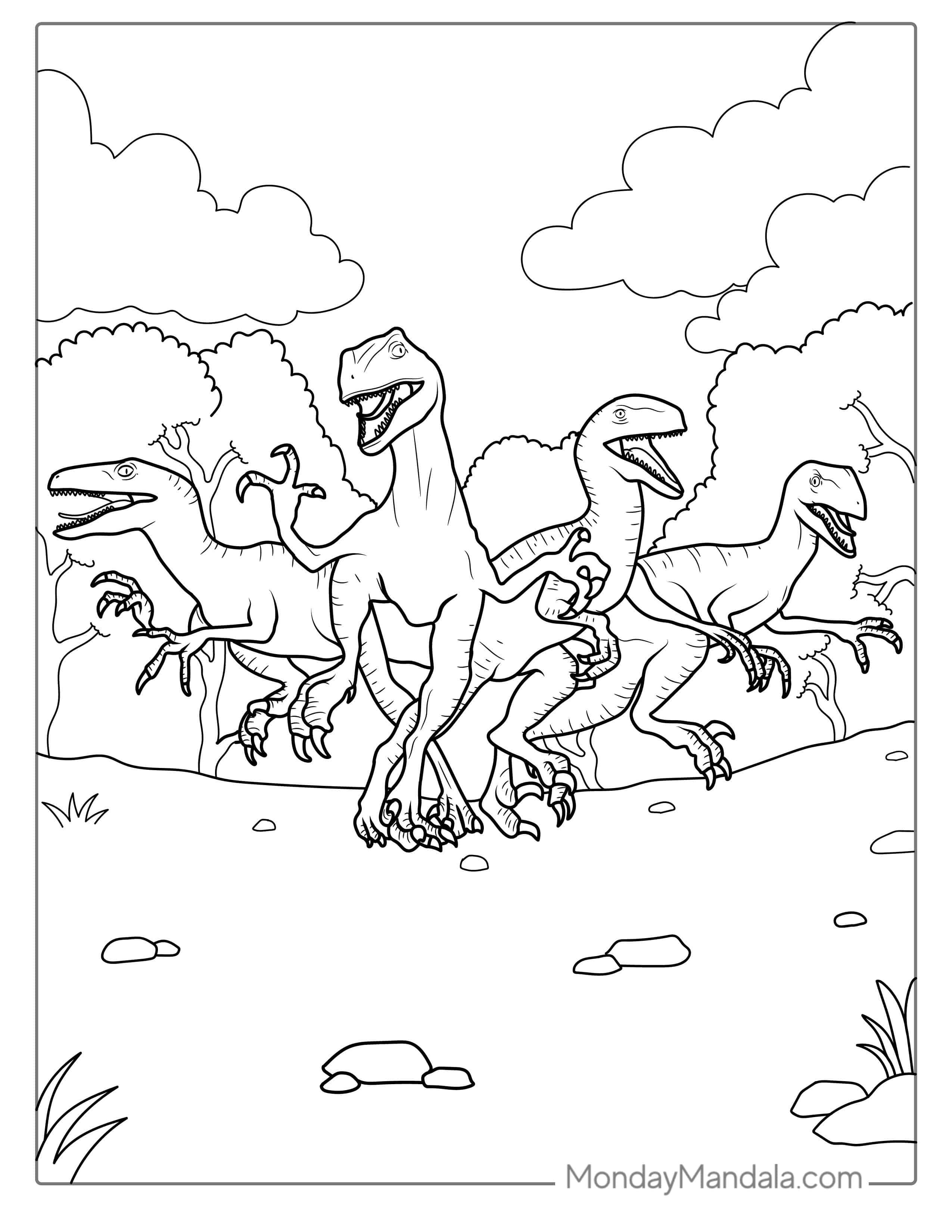 Pack Of Velociraptors Coloring Sheet coloring page