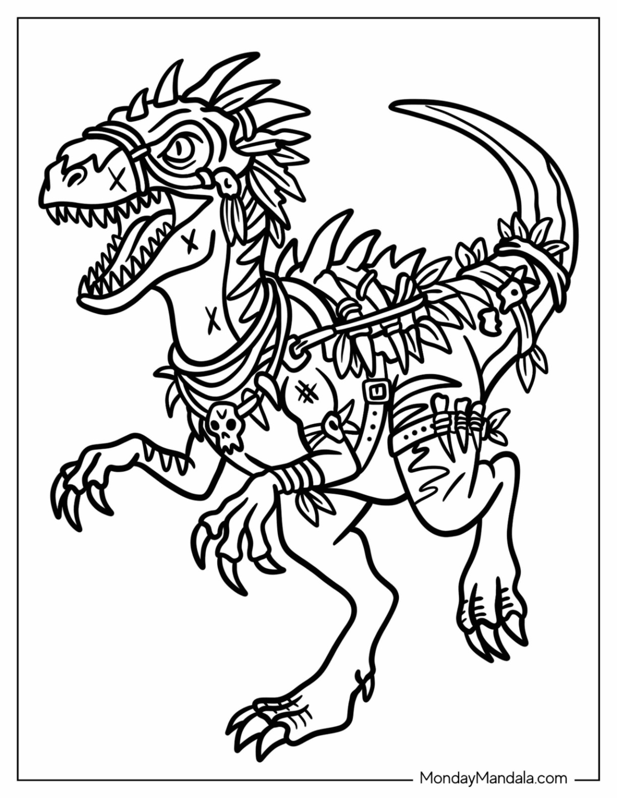 Punk Velociraptor with Spiked Gear Coloring Page coloring page