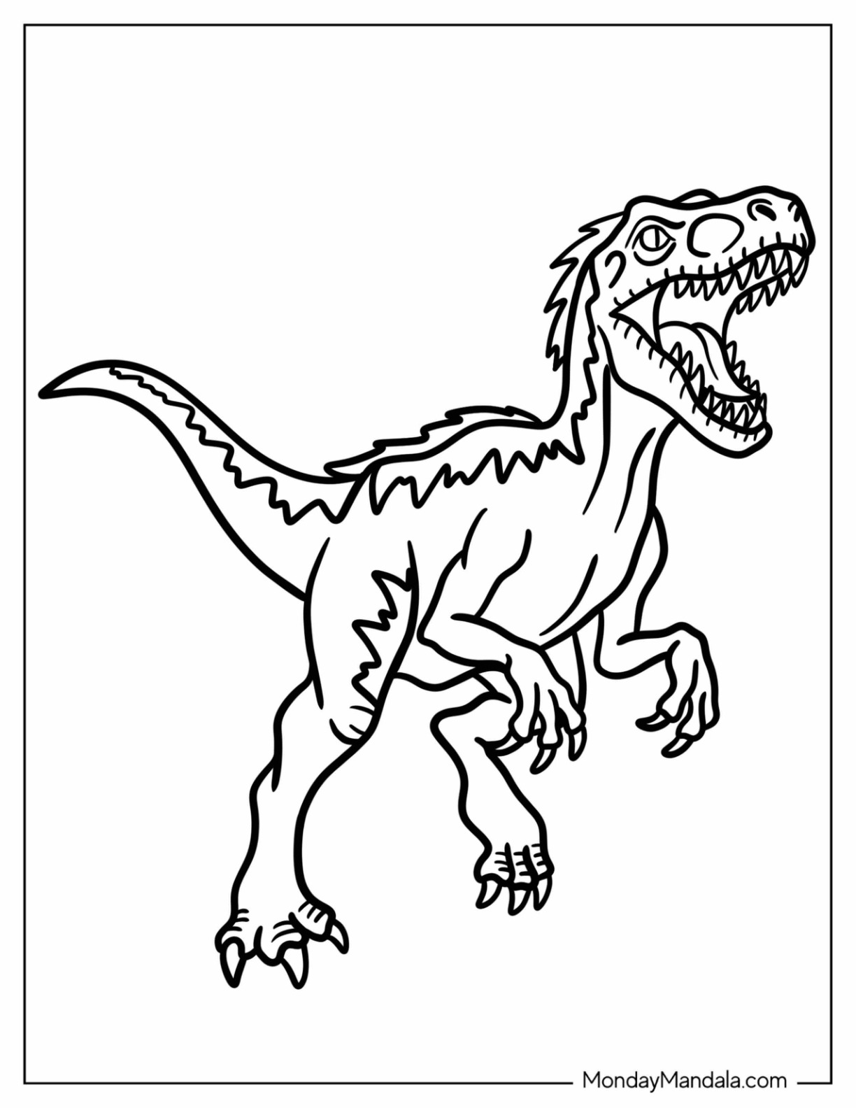 Roaring Velociraptor Standing Tall Coloring Page for Kids coloring page