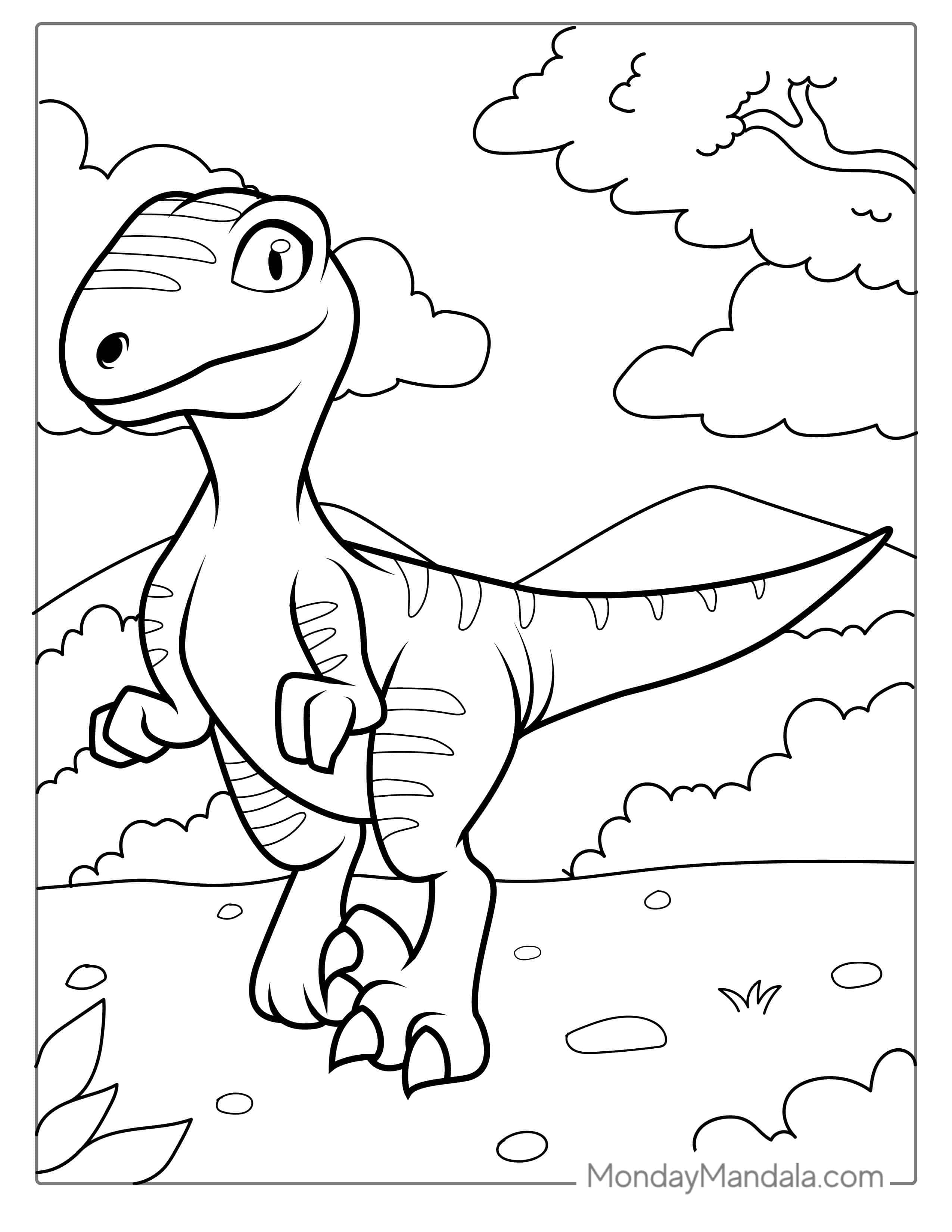 Simple Velociraptor Dinosaur To Color For Kids coloring page