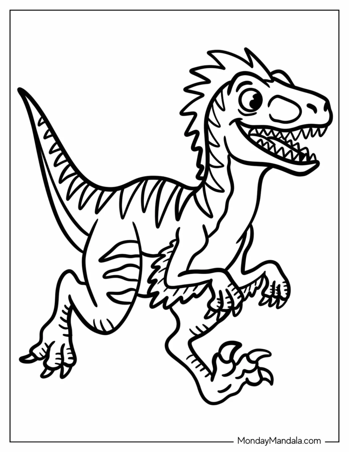 Striped Velociraptor Running Coloring Sheet for Kids coloring page