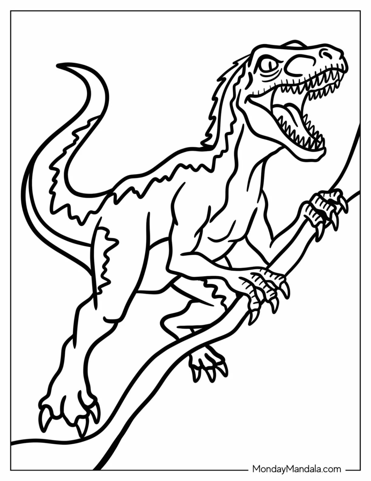 Velociraptor Climbing a Tree Branch Coloring Sheet coloring page