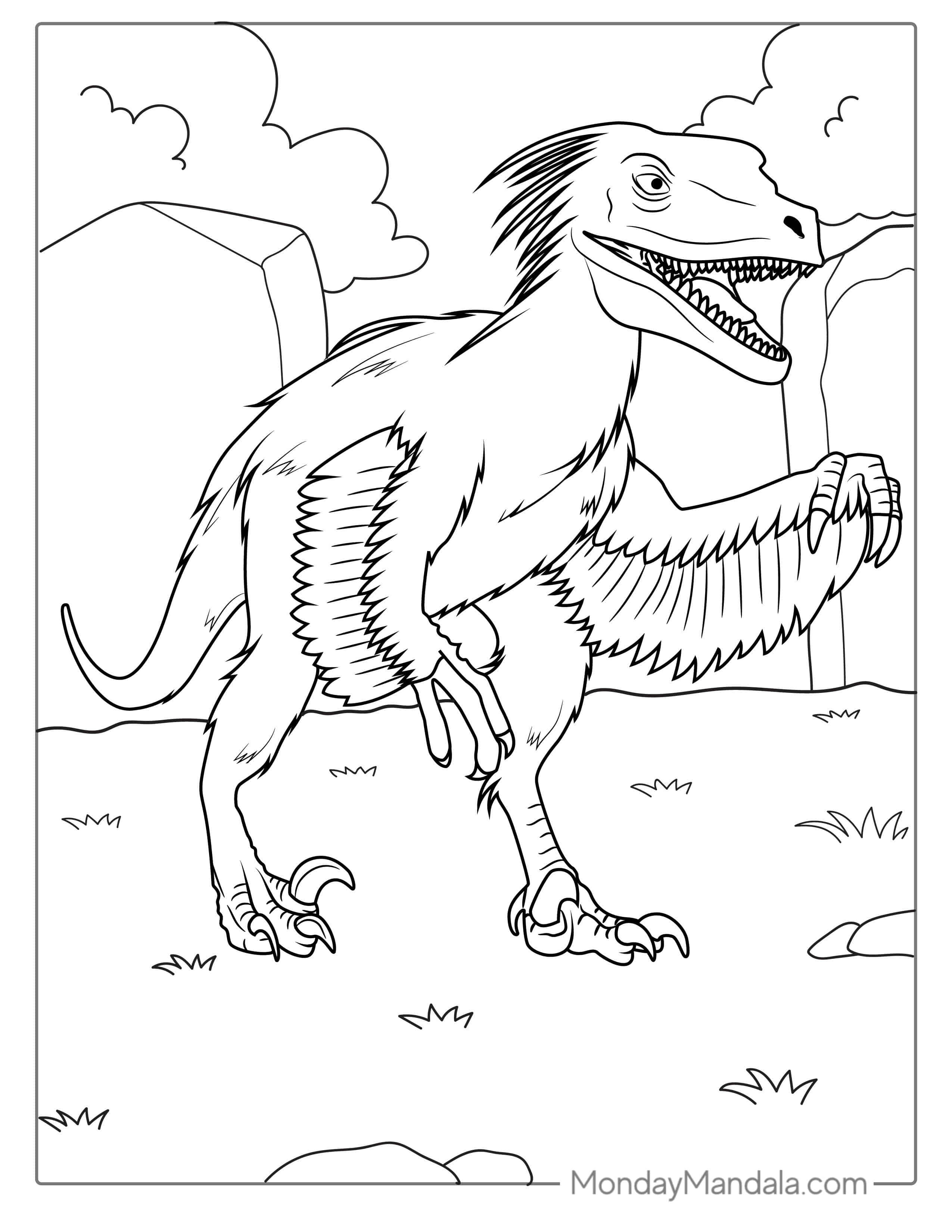 Velociraptor With Feathers Coloring Sheet coloring page