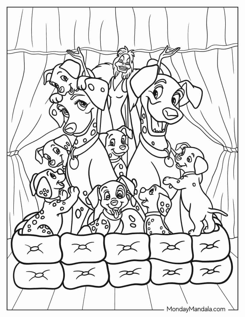101 Dalmatians With Cruella coloring page