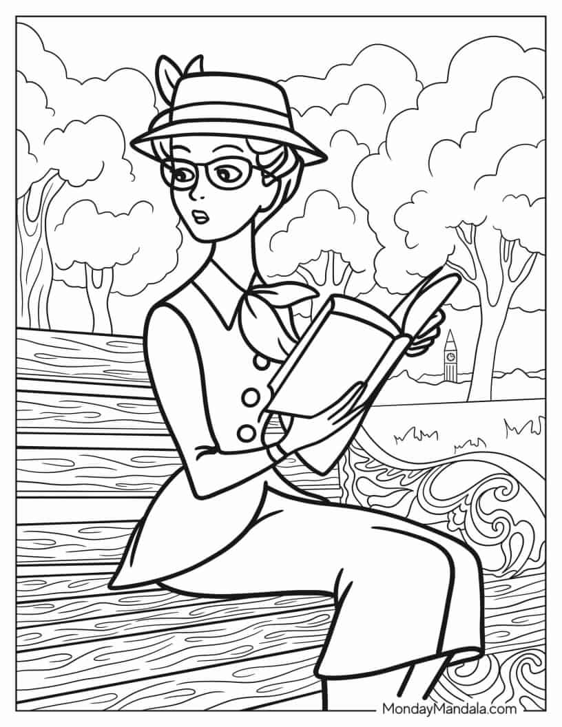 Anita Radcliffe Reading In Park Coloring In coloring page