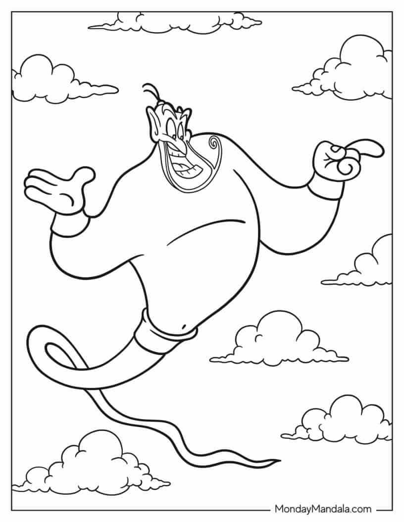 Aladdin Genie Coloring Sheet coloring page — printable line art
