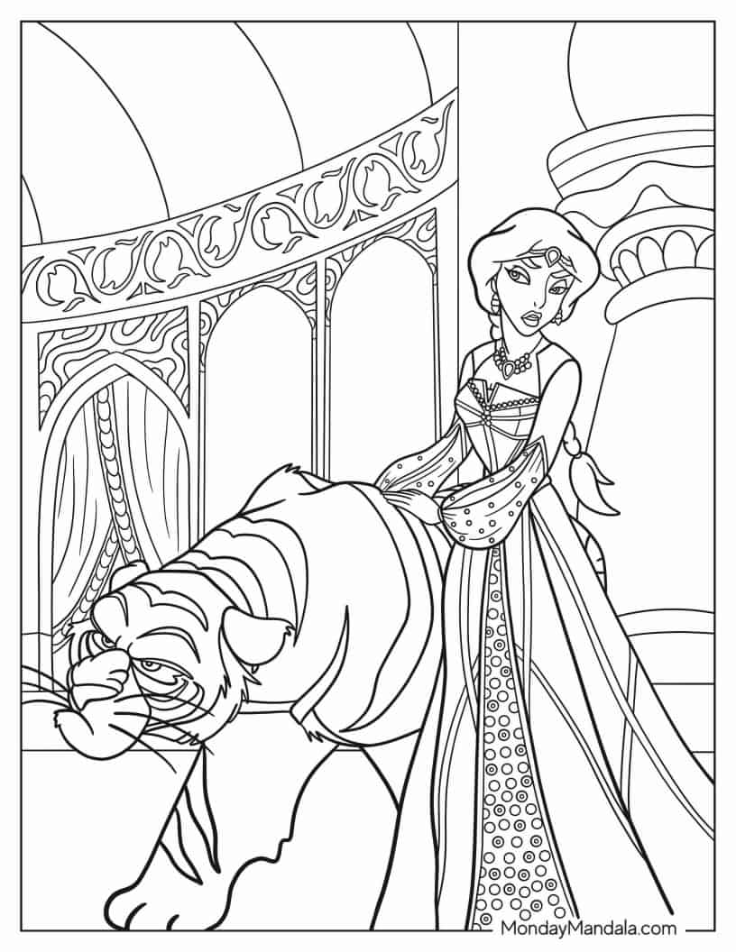 Princess Jasmine And Rajah To Color coloring page