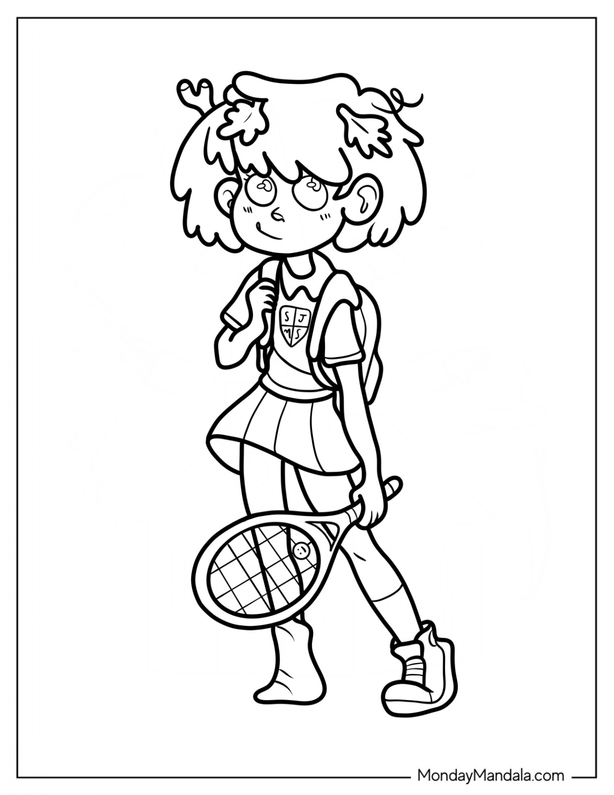 Amphibia Coloring Page Of Anne Boonchuy Holding Tennis Racket For Kids coloring page
